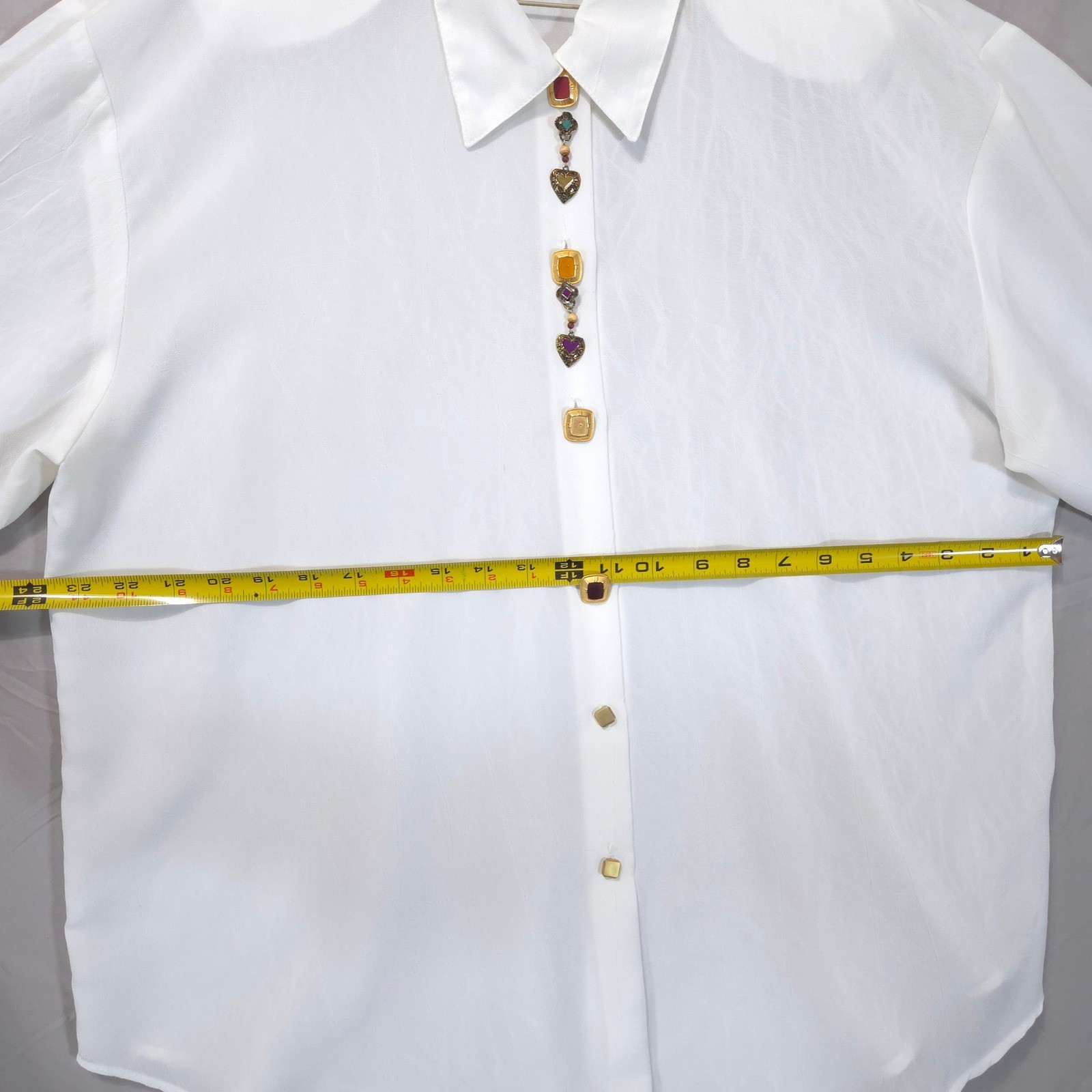 Vtg Impressions of California Jewel Heart Charm Blouse XL Button Down Shirt
