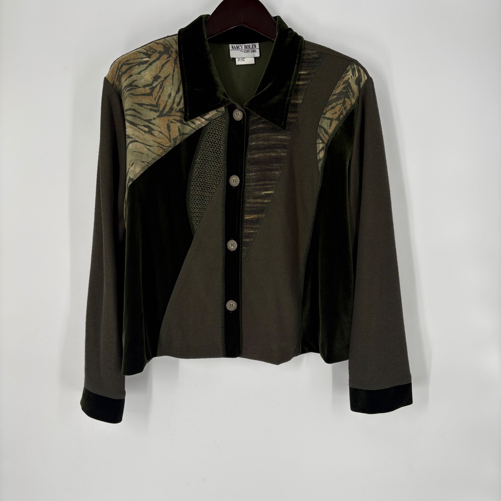 Vintage Nancy Bolen City Girl Vintage Velvet Patchwork Jacket Green XXL USA Made