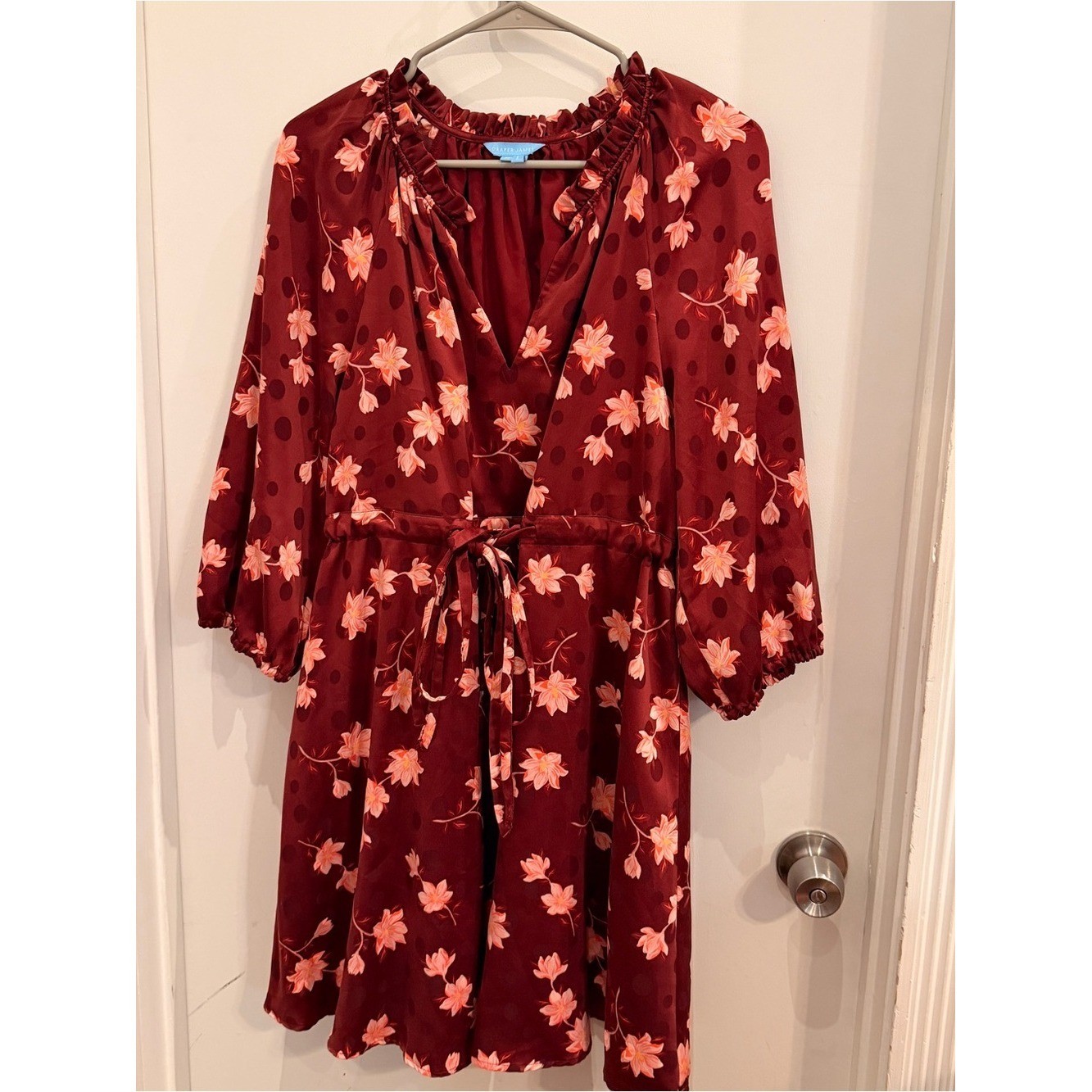 Draper James Floral & Polka Dot V-Neck Mini Dress Size M Boho Coquette
