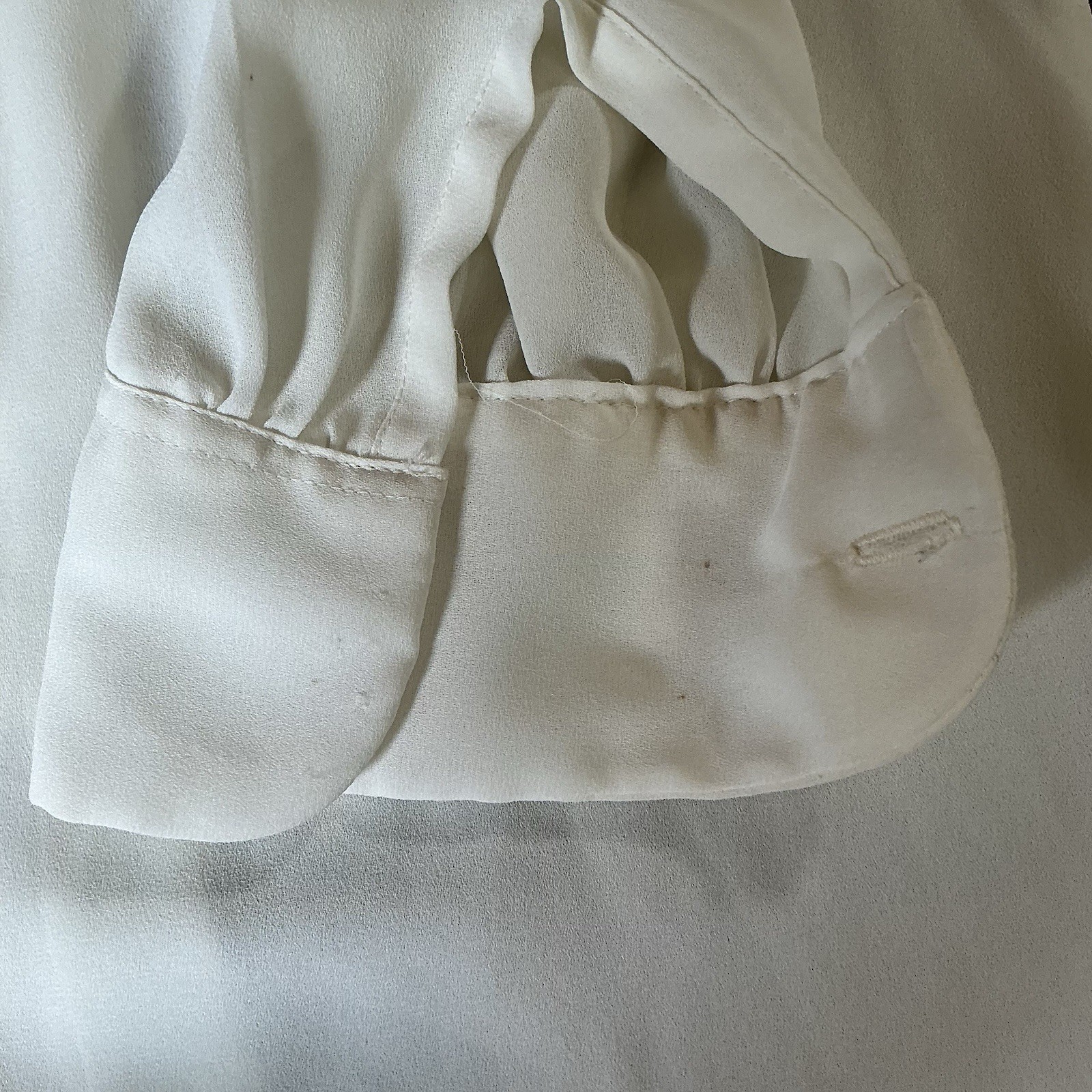 80s VINTAGE Size 16 Josephine White Blouse Mock Neck Pleated Bishop Sleeve 58708