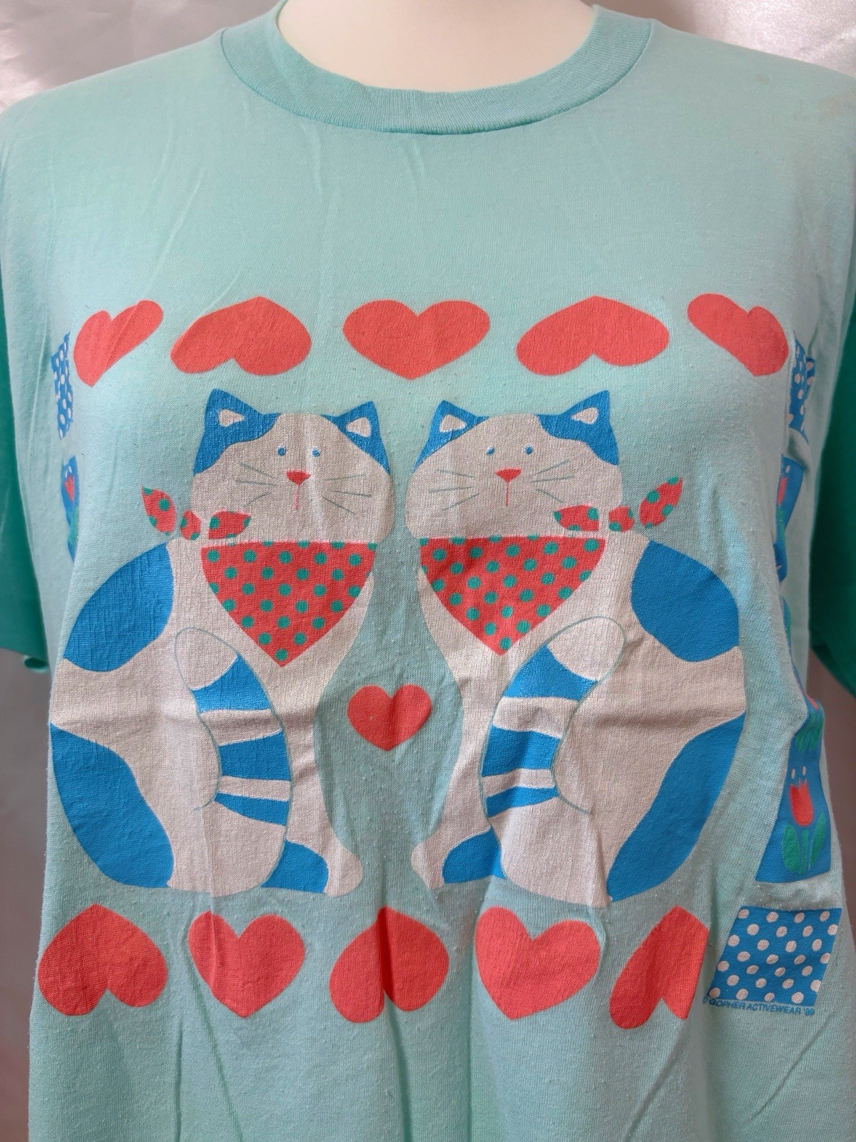 Vintage 1980s Cat Kitten Kitty Graphic T shirt Made in USA Mint SizeXL Kawaii