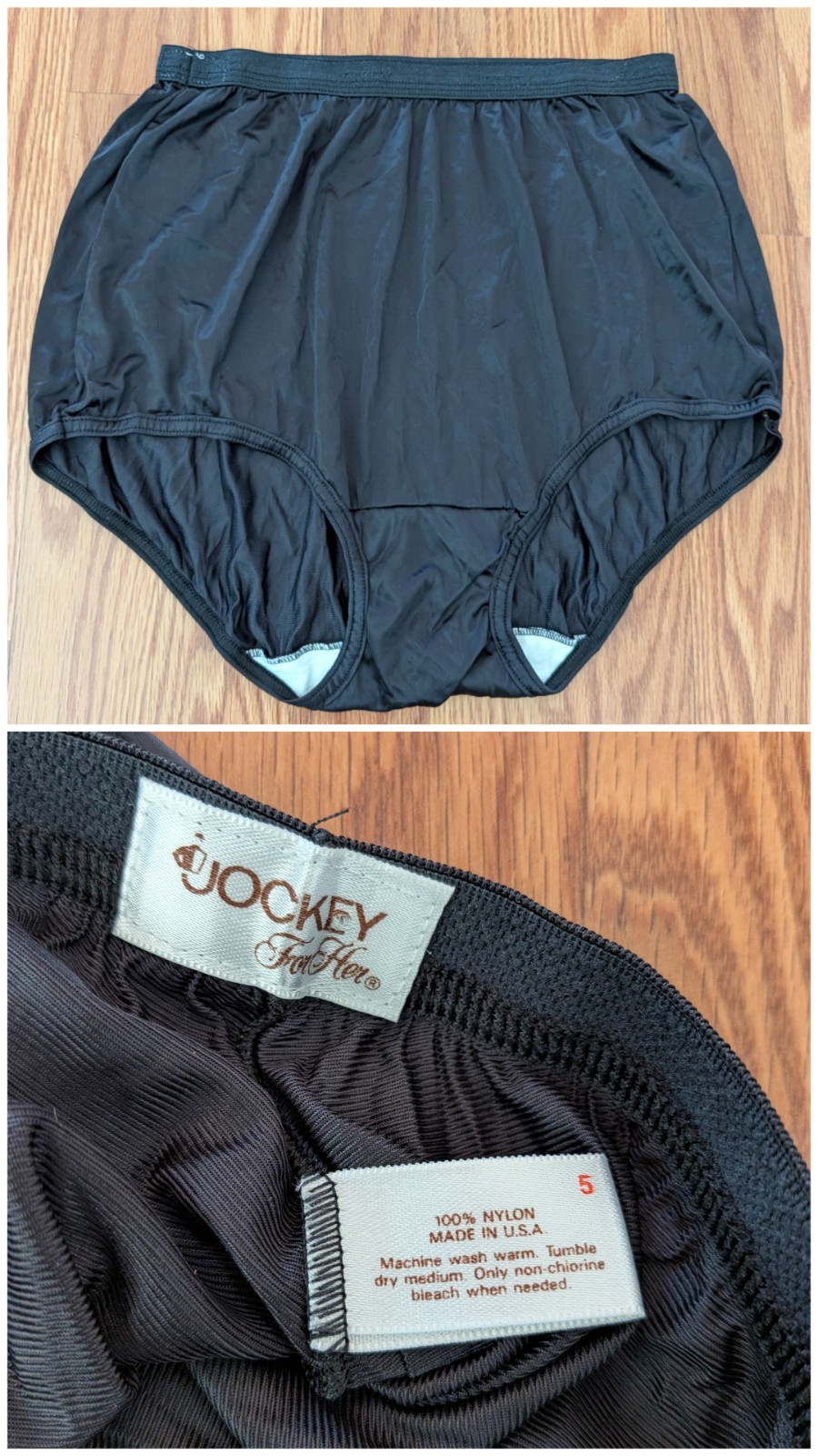 Womens Jockey For Her Vintage black Nylon USA panties brief granny Size 5 S