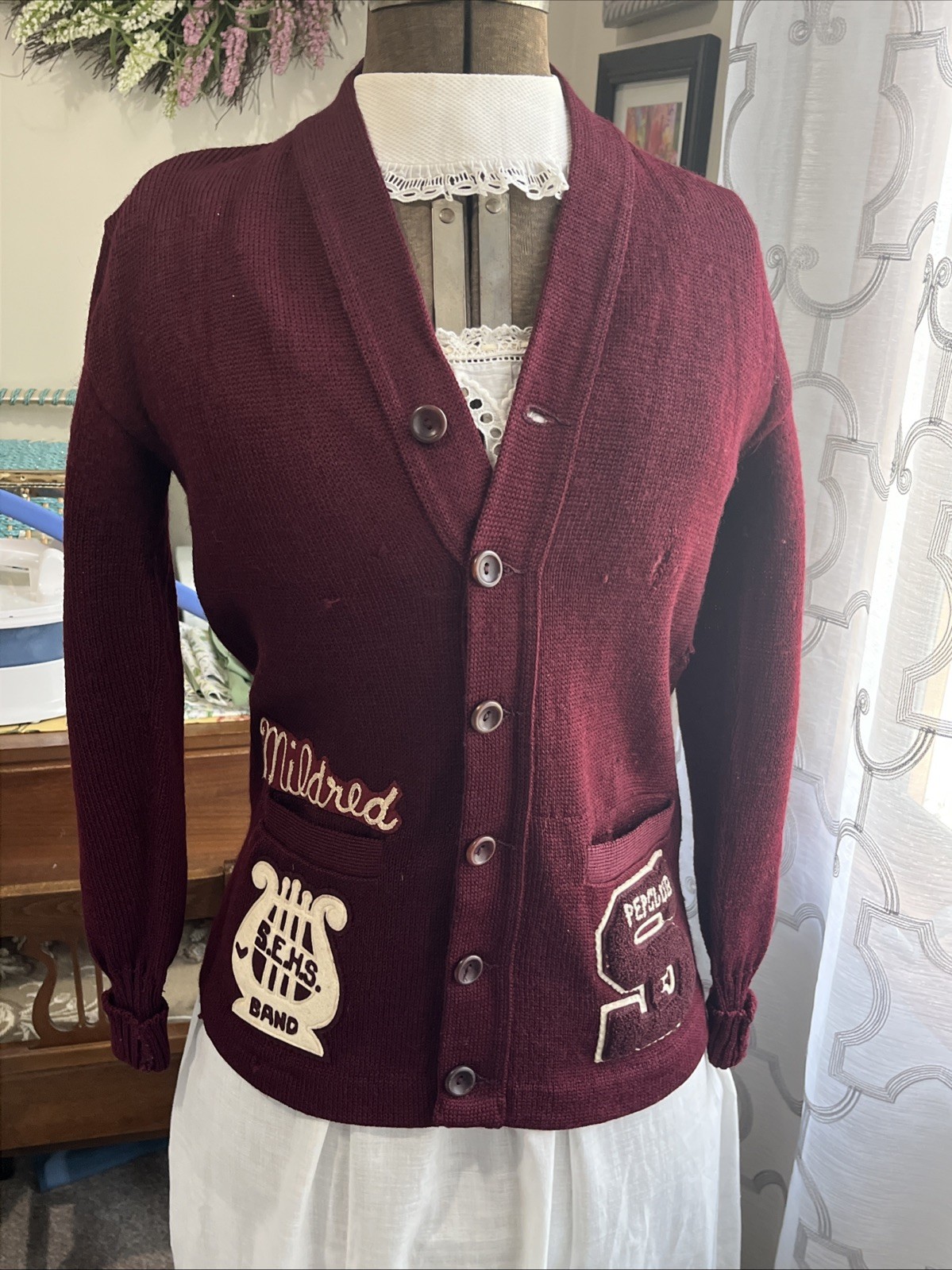 VTG 1955 Sportclad Wool Letter Cardigan Womens 40 JC Penney Sweater “Mildred”