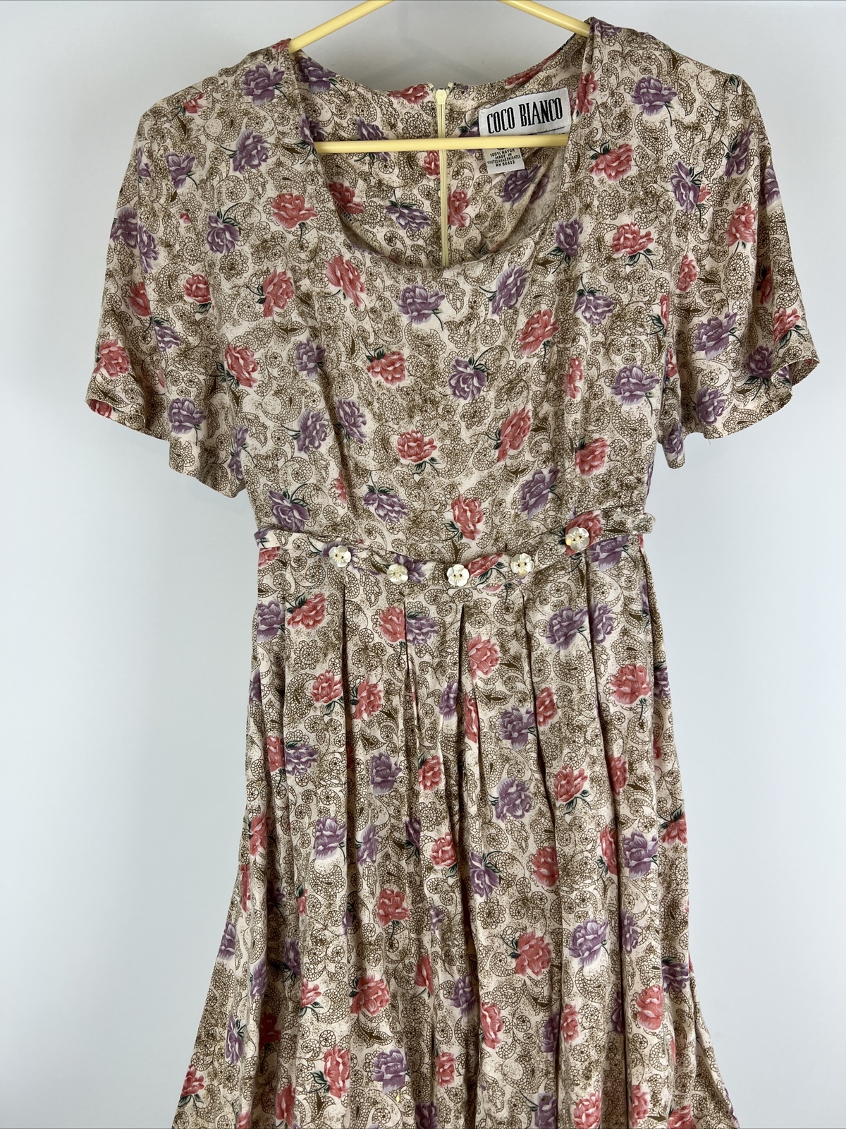 COCO BIANCO Floral Neutral Gold Fleck Dress Cottagecore Size 12 Dolly Kei Lagen