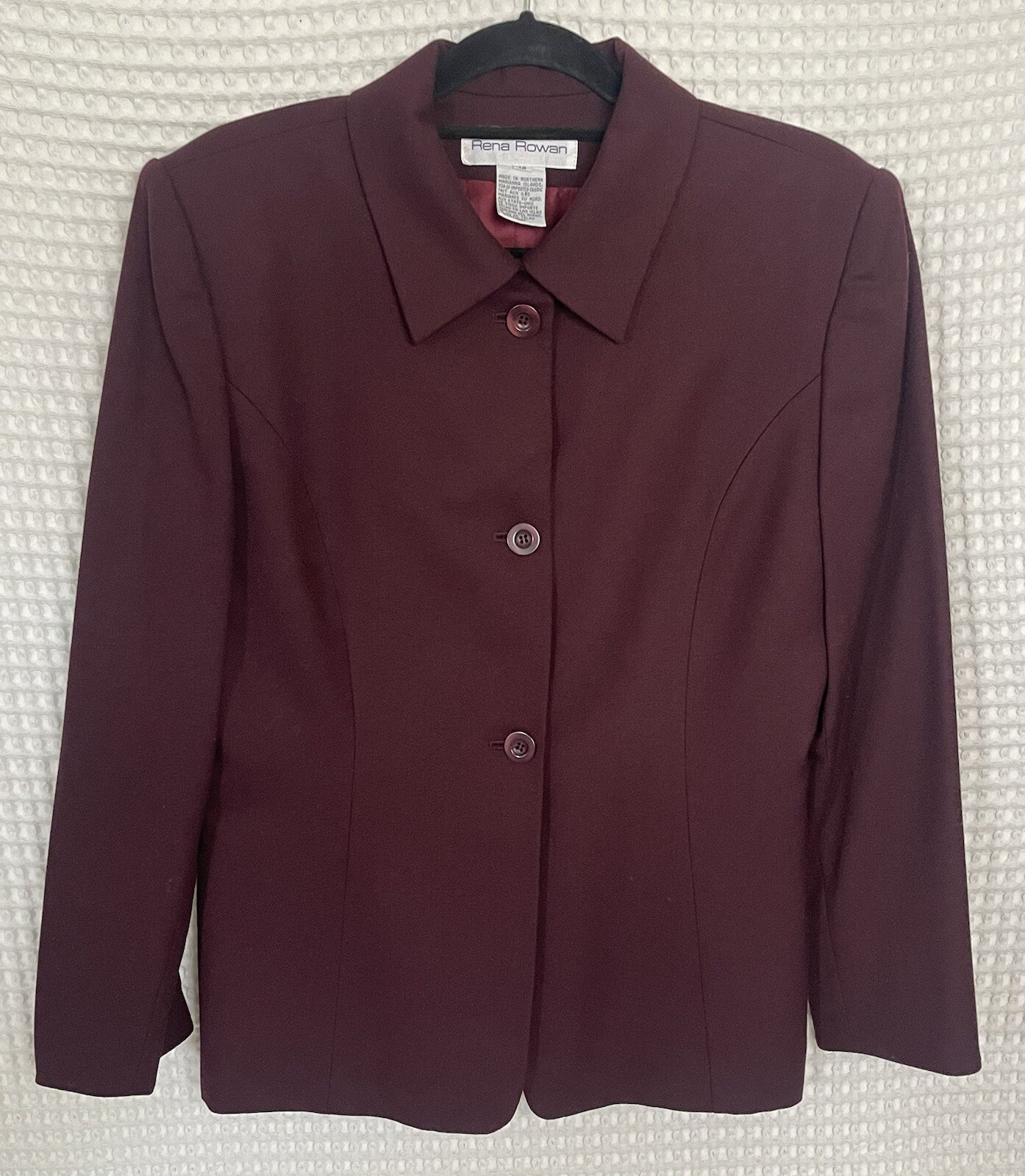 Vintage Rena Rowan Blazer Womens Size 12 Burgundy Worsted Wool Lined Jacket