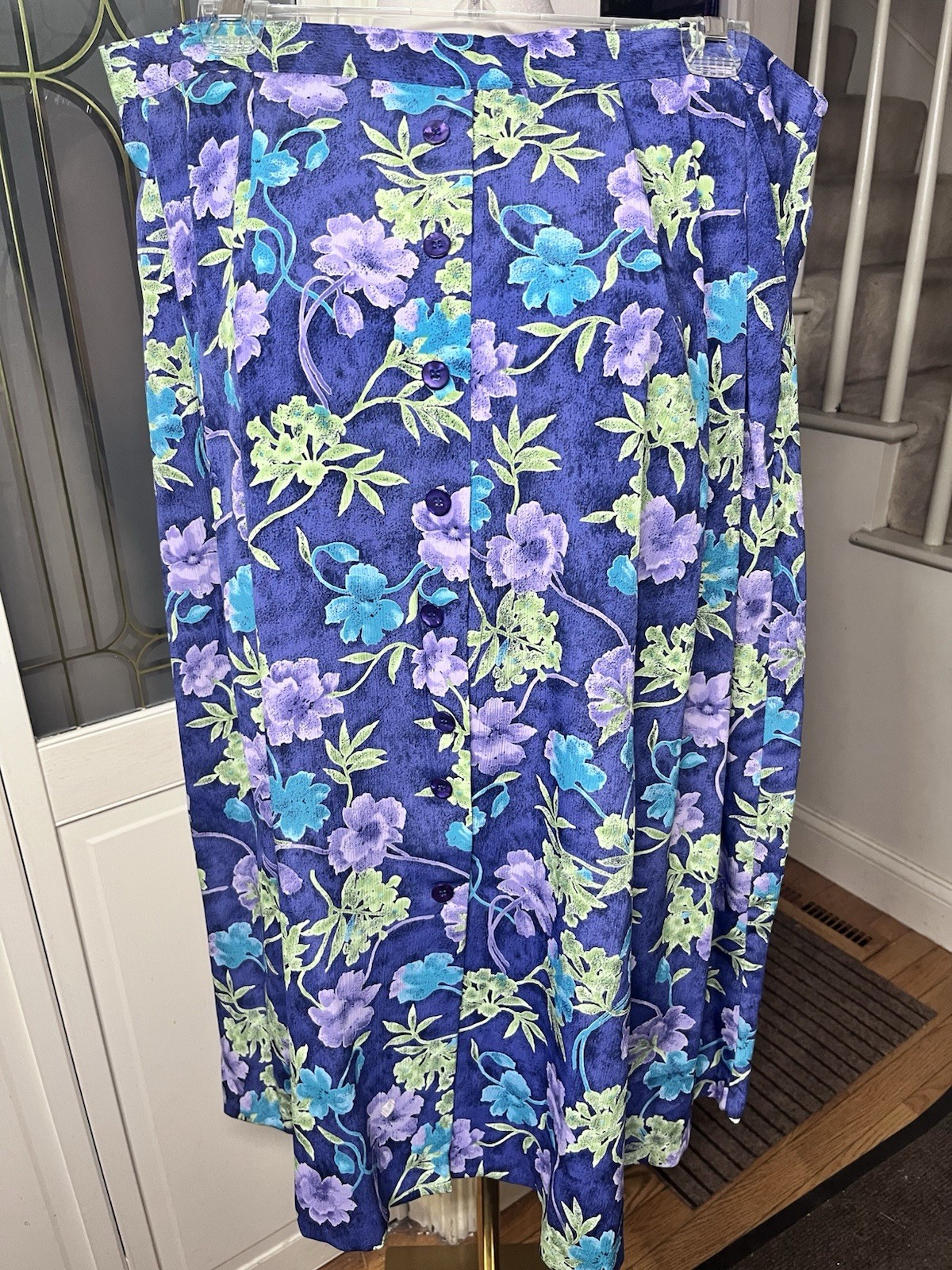 NWT Deadstock Alfred Dunner 18W Floral Button Front Midi Skirt Elastic Waist