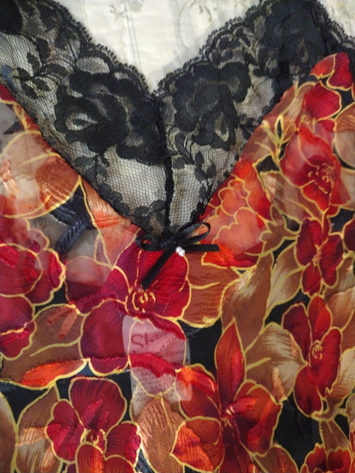 Shirley of Hollywood Vintage S/M Black & Red Floral Teddy/One-Piece Lingerie