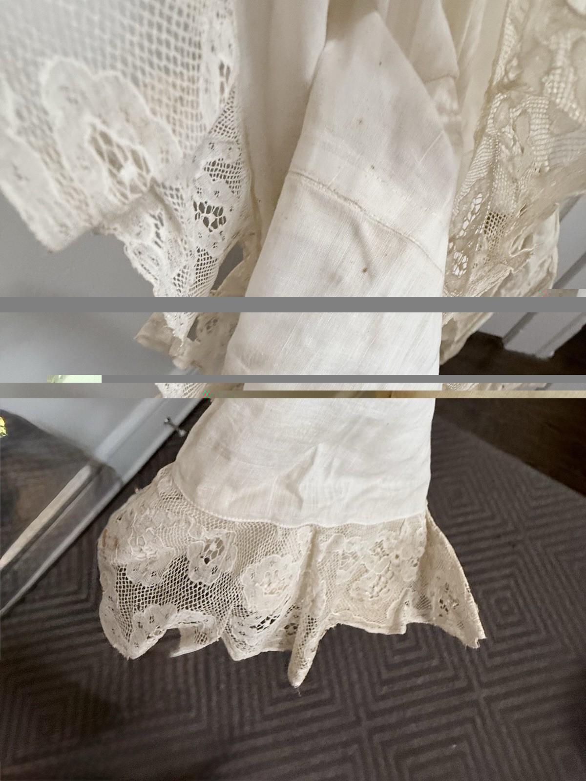 Antique Victorian Cotton & 3 Layers Of Lace Petticoat Underskirt Vintage 27w 35L