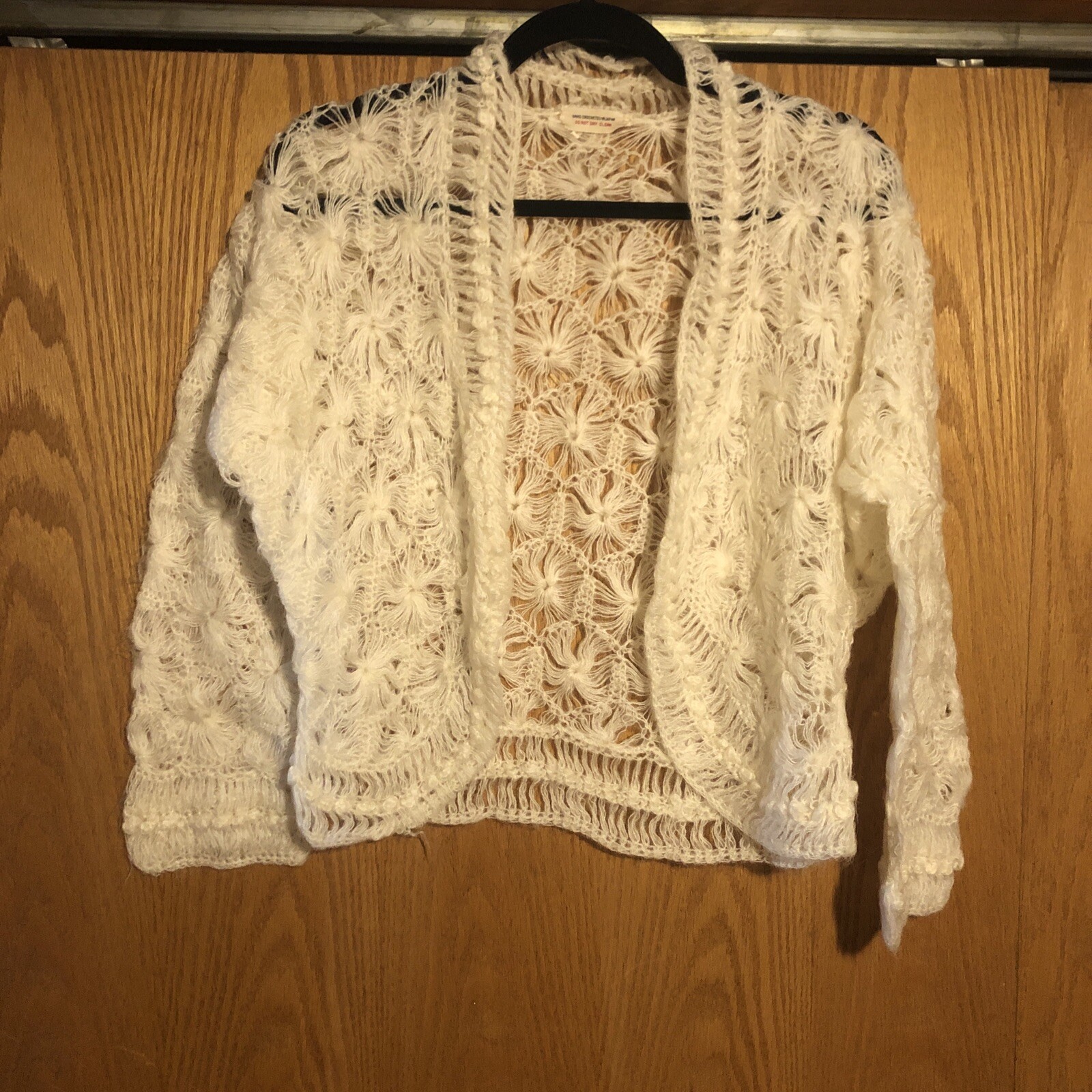 Vintage Cream Off-White Ivory Hand Crocheted Knit Sweater Peignoir 1950s Japan