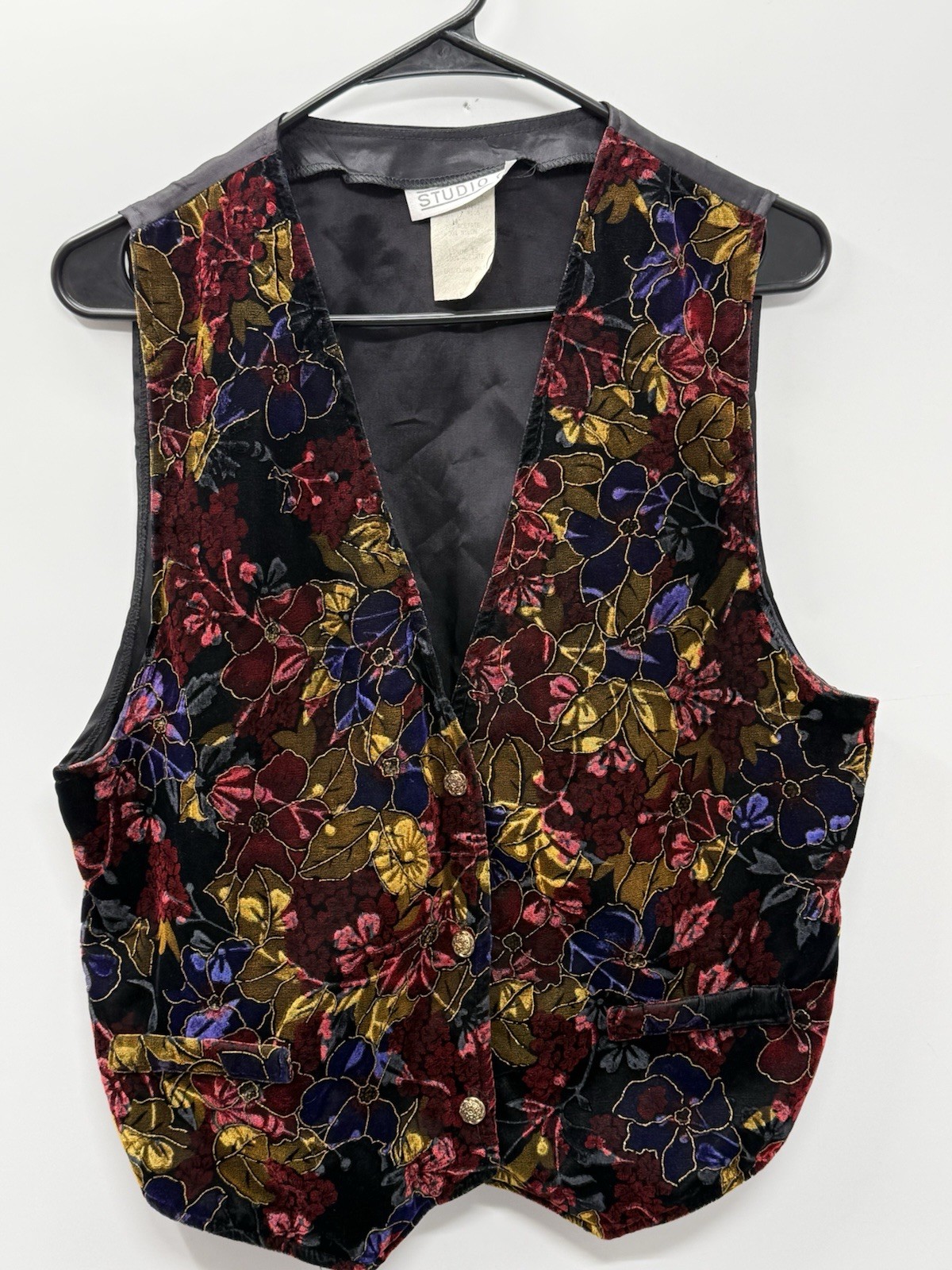VTG Floral Velvet Vest Large Boho Whimsigoth Dark Academia Tapestry Lightweight