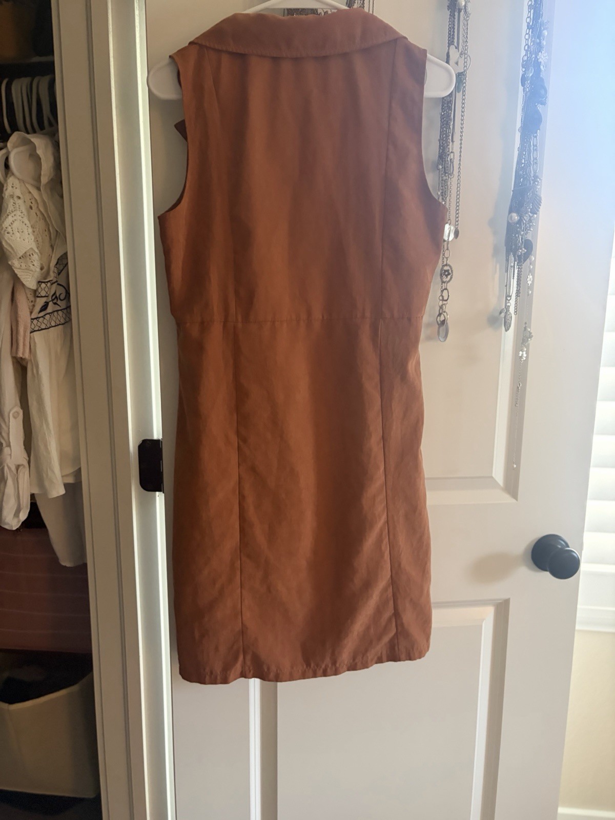 Vintage Velveteen Burnt Orange Mini Dress W/ Pockets Size S Sleeveless