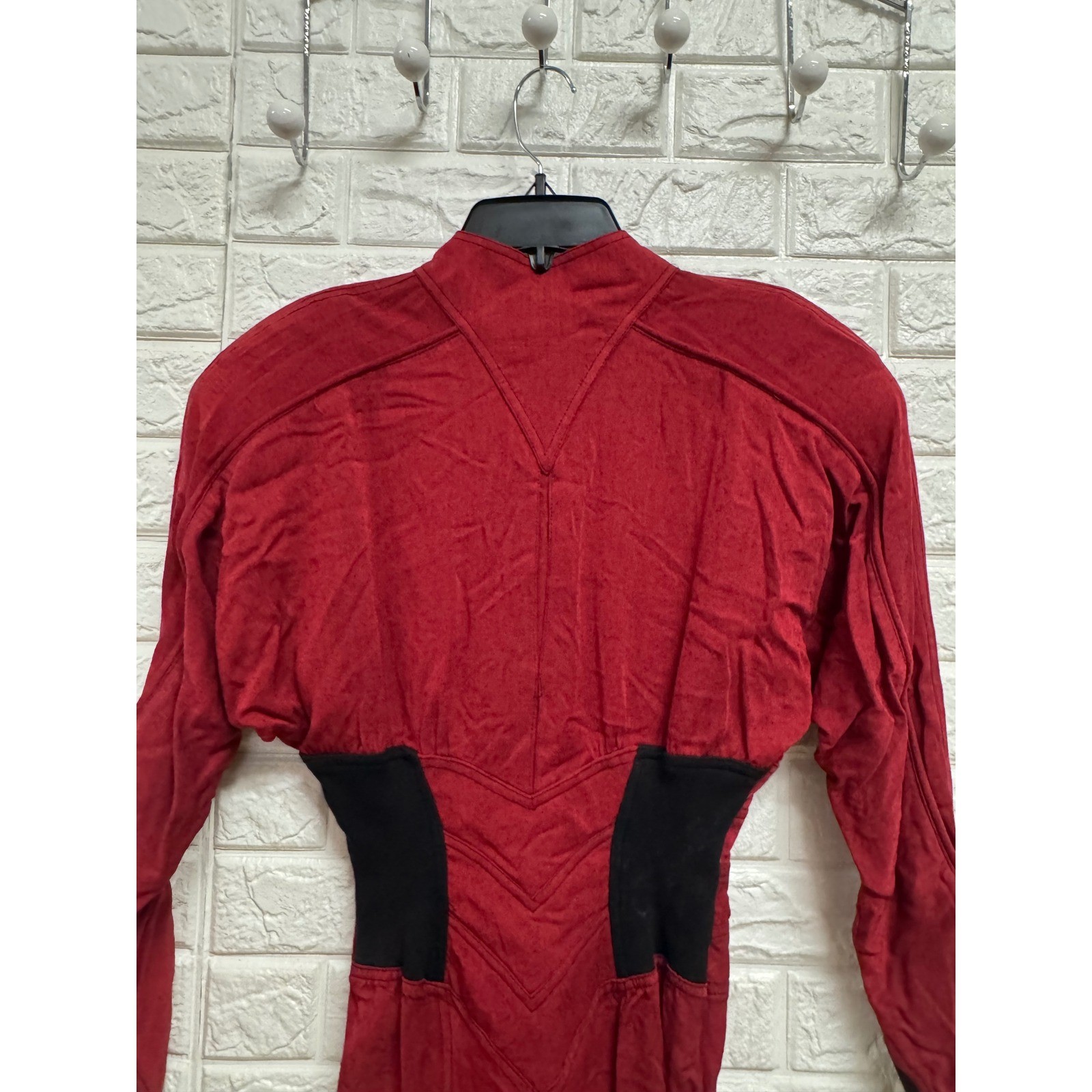 Vintage IIF Red Rayon Button Front Mock Neck Power Shoulder Midi Dress Size 4