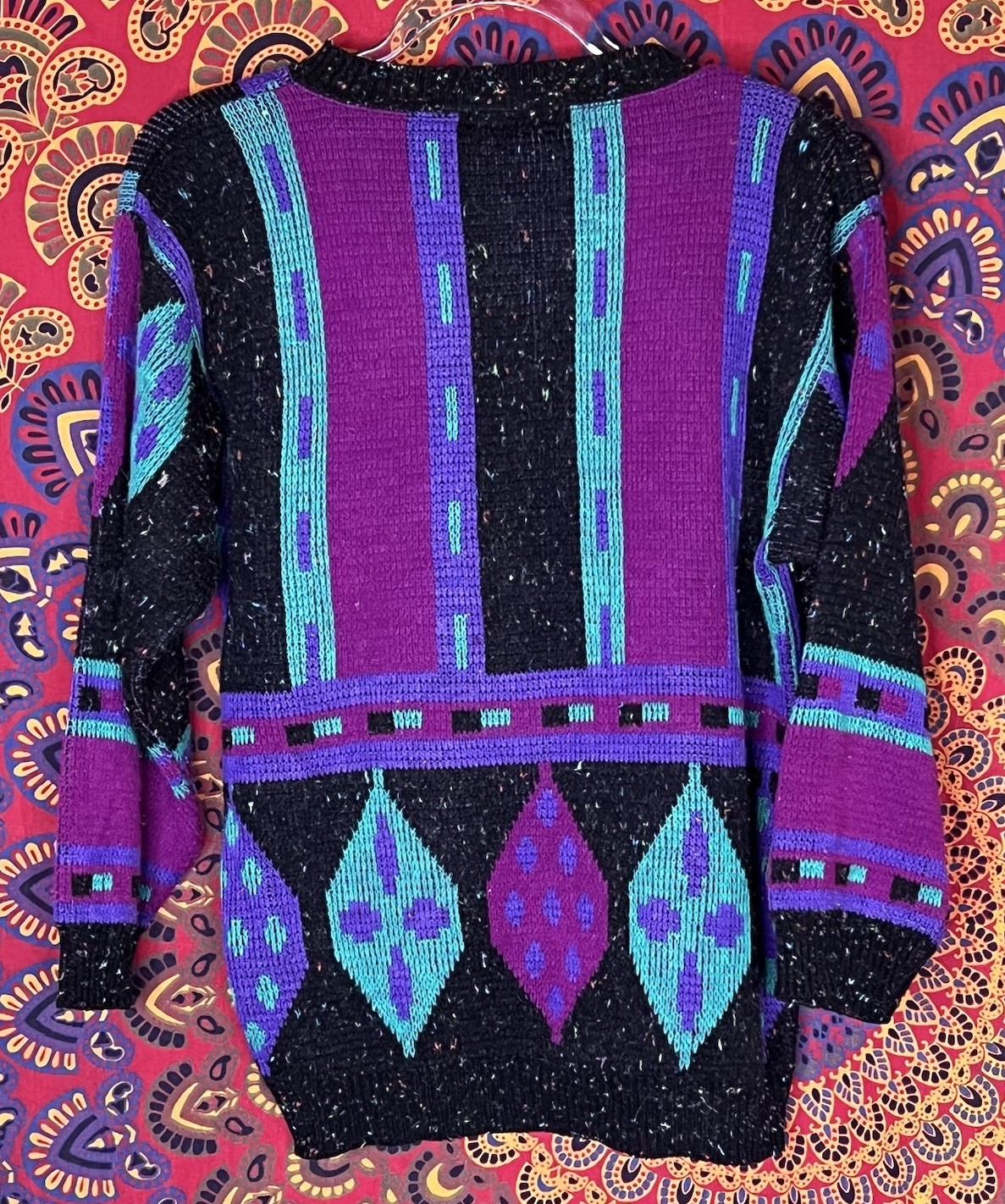 Vintage GAS Sweater 1989 Retro Wool Black Purple Medium PTP 22in Length 25in