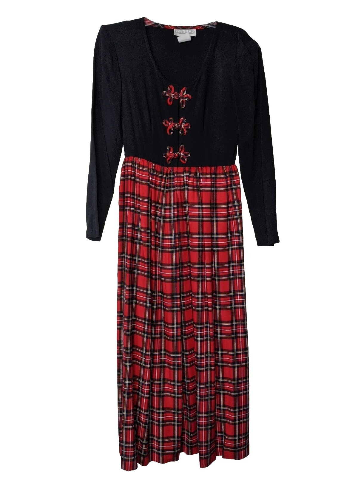 Vintage Leslie Lucks Maxi Tartan Dress 80s Cottagecore Size 4 Made in USA