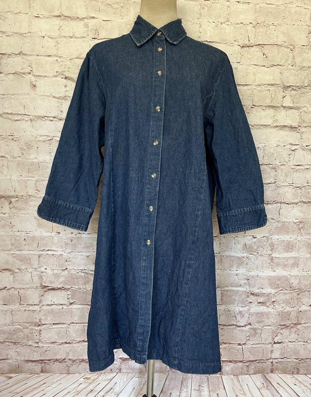 Notations Vintage Denim Shift Shirt Dress Women L 90s Y2K Slits Above knee