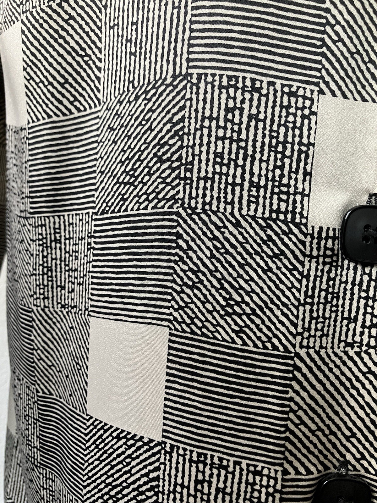 Vintage 80s Kasper Black & White Geometric Print Shift Dress Button Detail Large