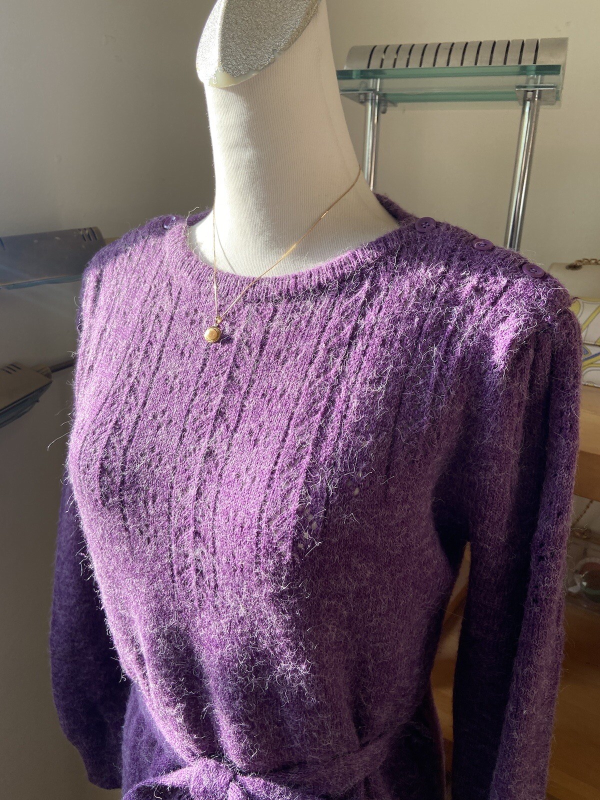 Vintage 70’s Joni Blair Dress Purple Knit Sweater Dress Medium