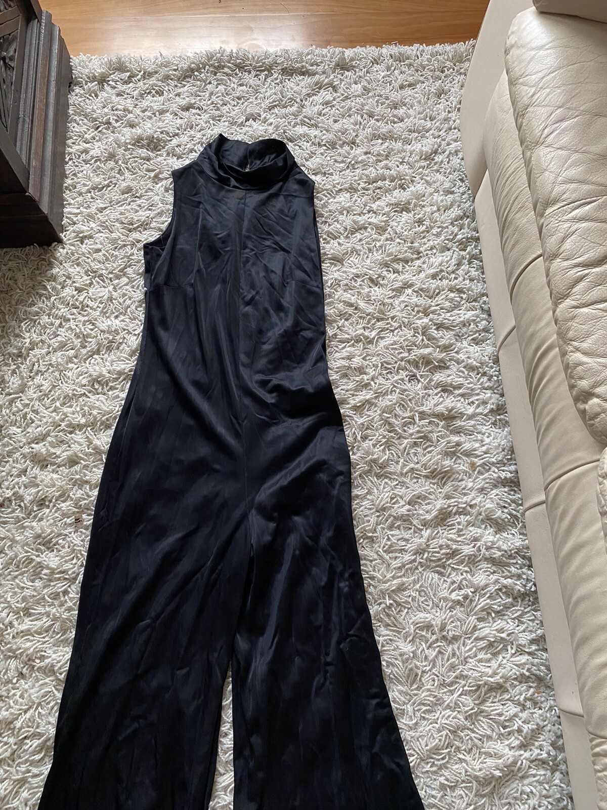Vintage Arnel Jumpsuit Black Stretch Mock Neck Turtleneck 12 Miss Selfridge