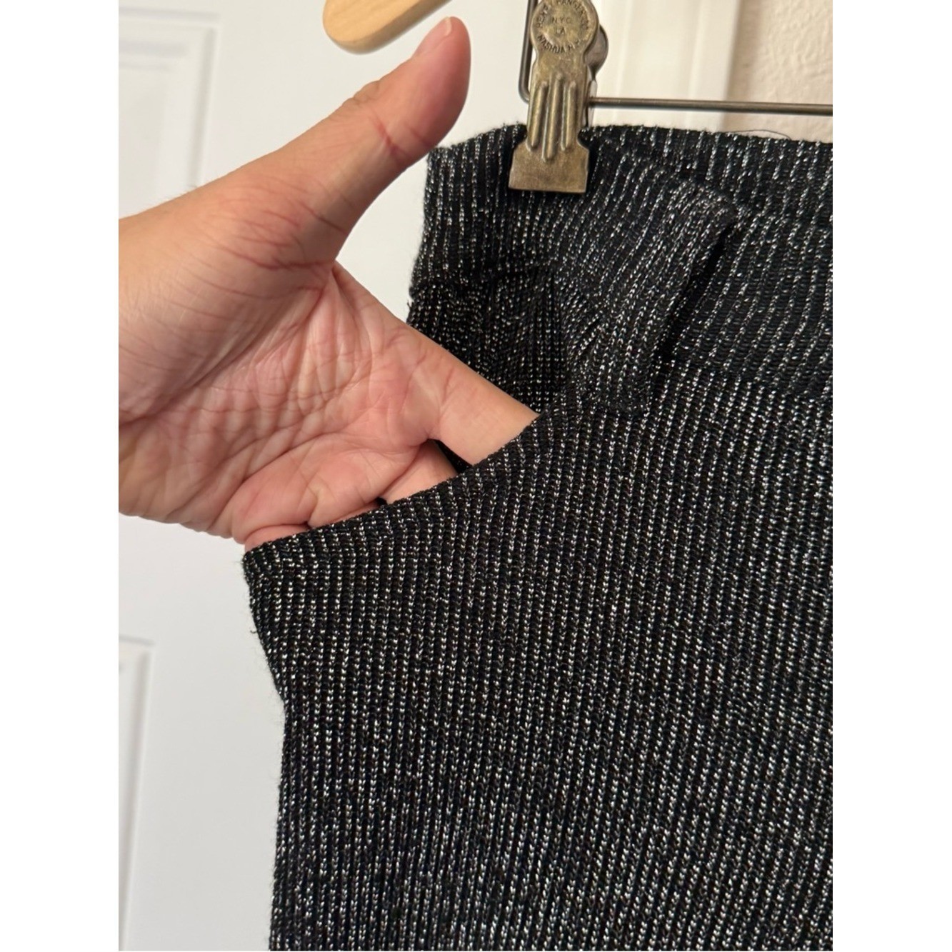 LIP SERVICE vintage black silver metallic lurex slim leg stretch knit pants