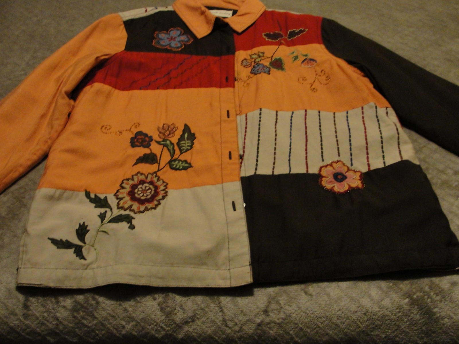 Marsh Landing M Patchwork Autumn Colors Floral Embroidered Button Shirt