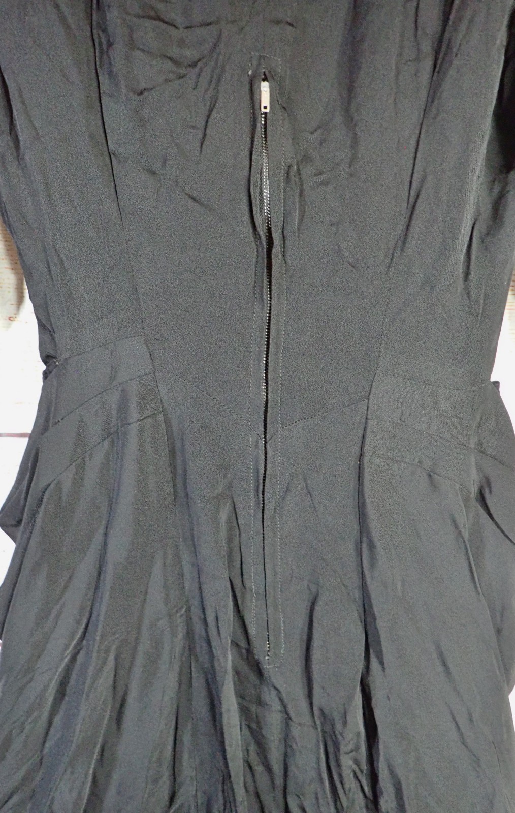Rare Vintage 1950s 60s MCM Black Crepe Wiggle Cocktail Dress – Velvet Trim XS