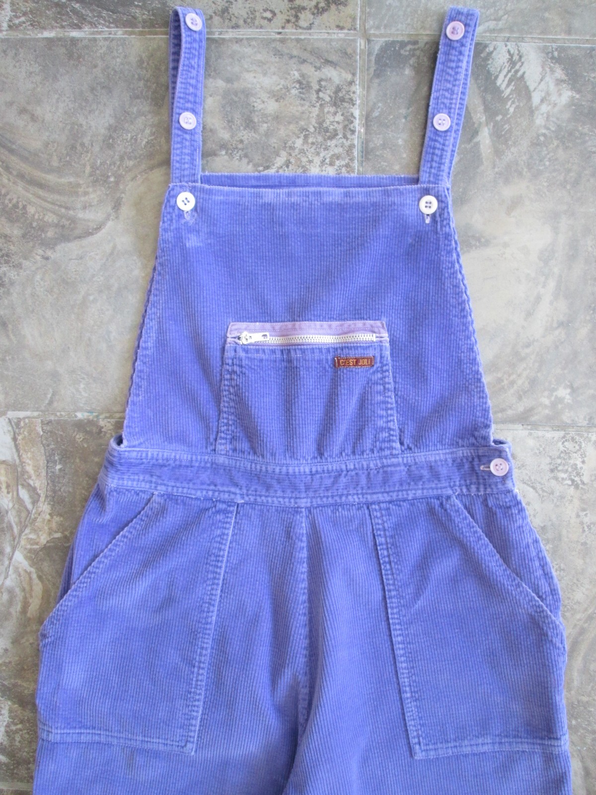 VTG C’est Joli Bibs Overall Jumpsuit Romper 26×24 Purple Corduroy Juniors/Youth
