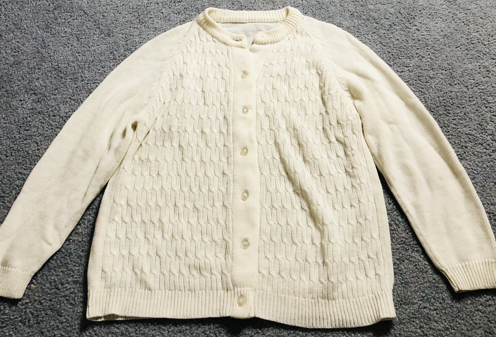 Vtg 90s Handmade Textured Knit Cardigan Women’s M White Buttons Coastal Cottage