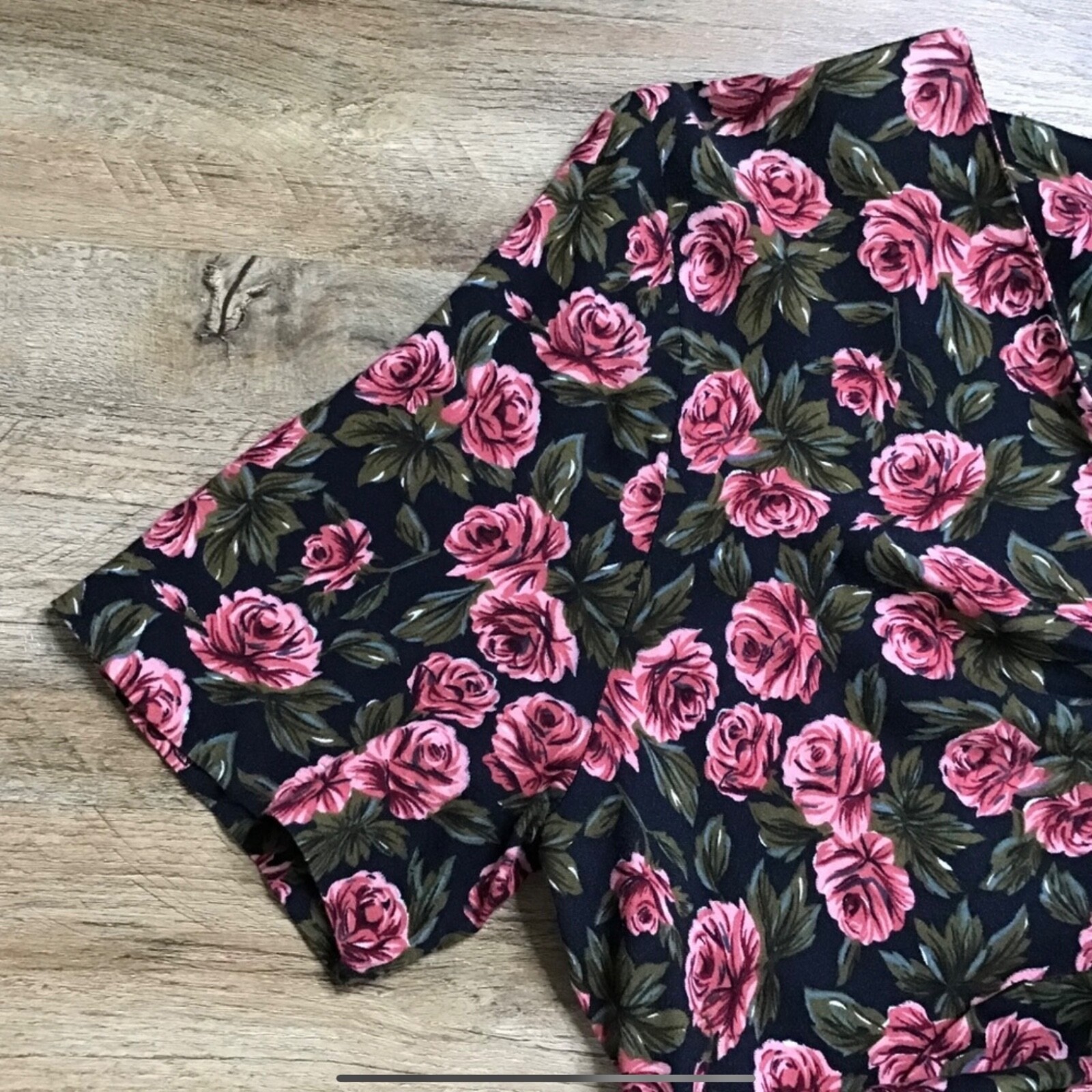Vintage Y2K Floral Dress Size 12 Mini Rose Tie Front Black Pink Green 1990s