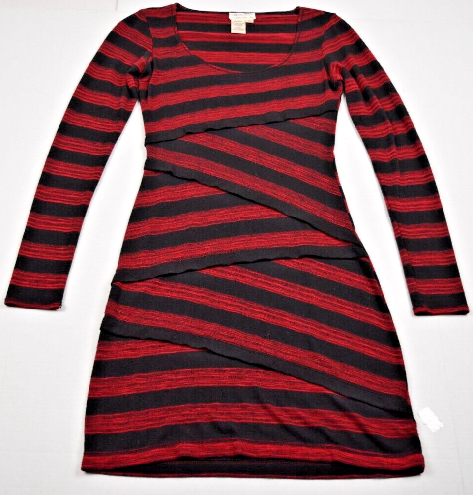 Vintage Mini Dress MSSP Size XS 90s Black Red Striped Bandage Style Soft Stretch