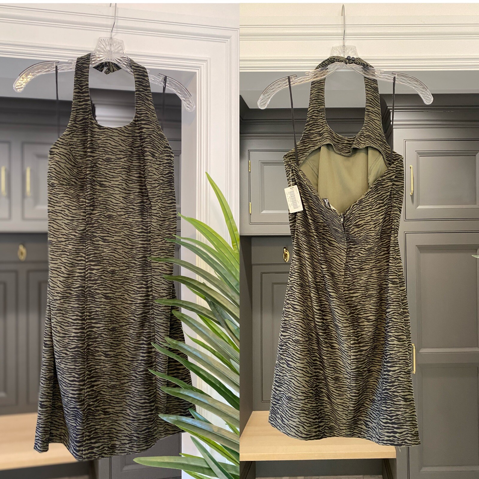 VTG 90s DEADSTOCK SPLURGE DRESS OLIVE GREEN BLACK ZEBRA PRINT JUNIORS 7