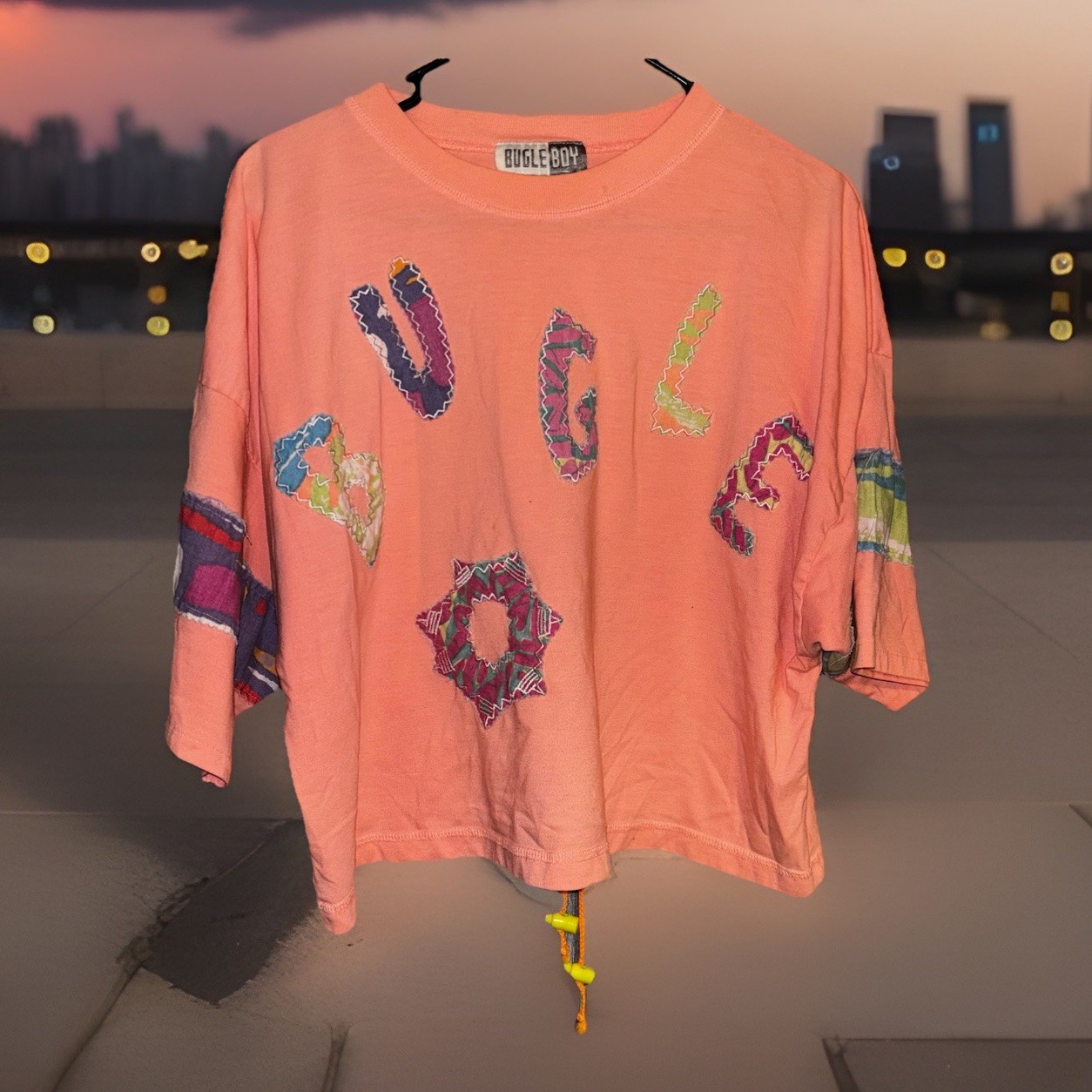 Vtg Bugle Boy Shirt Womens Crop Top With Drawstring 80s 90s Pink Workout