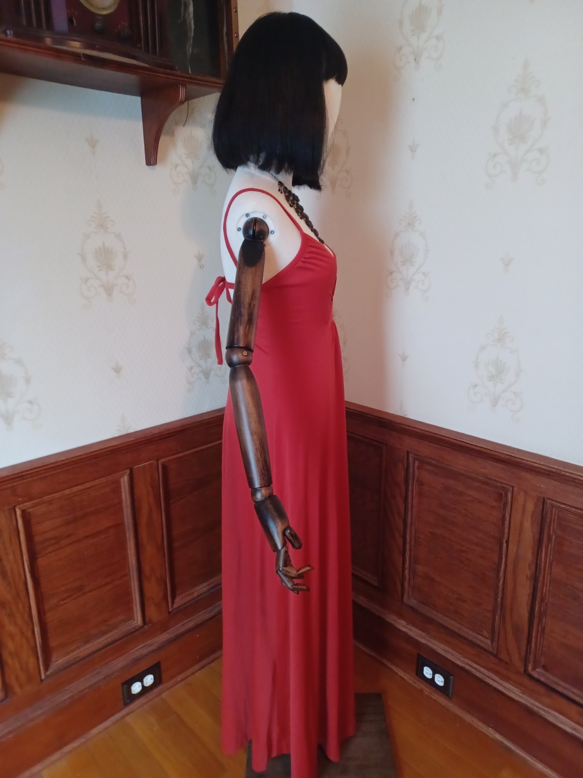 Vintage 1970s Orange-Red Strappy Disco Maxi-dress