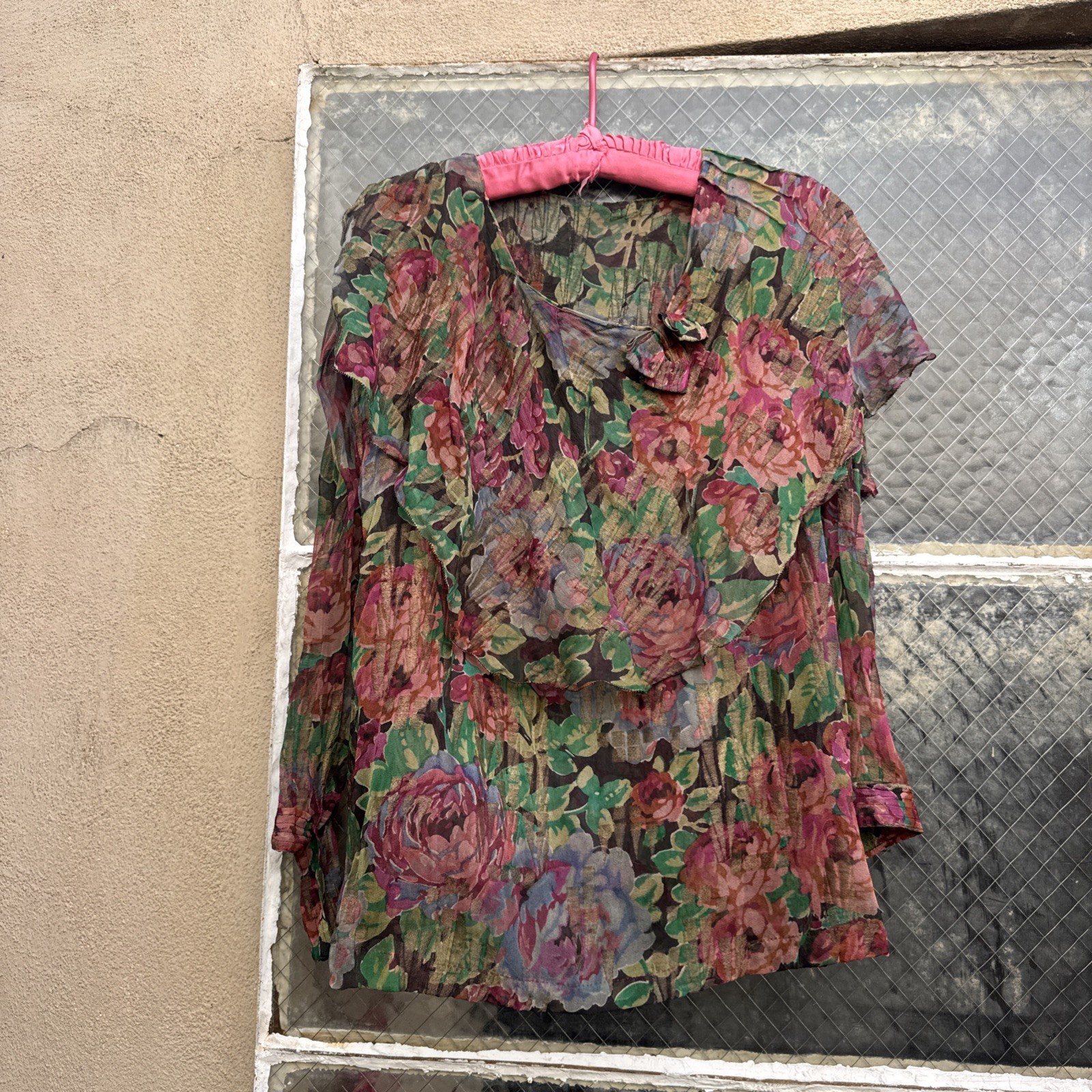 Antique 1920s Rose Floral Silk & Gold Lamé Blouse 1930s Dress Top Vintage