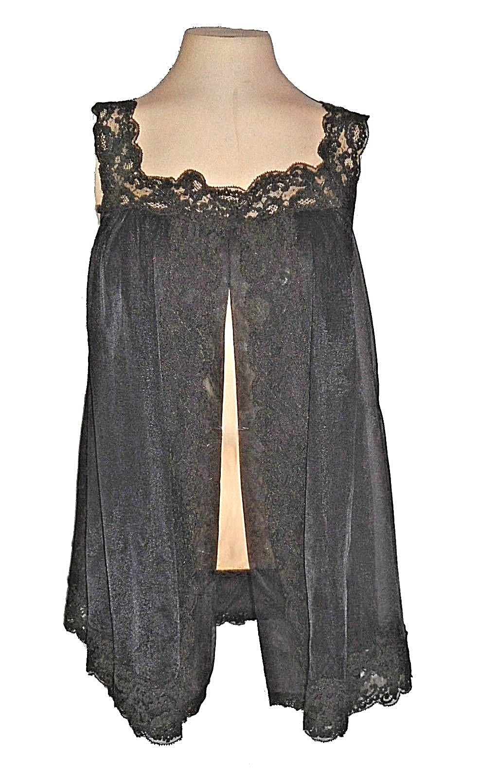 vintage-1970s?, Teddie Negligee, Shadowline, Mesh Lace Black Nylon Mint S