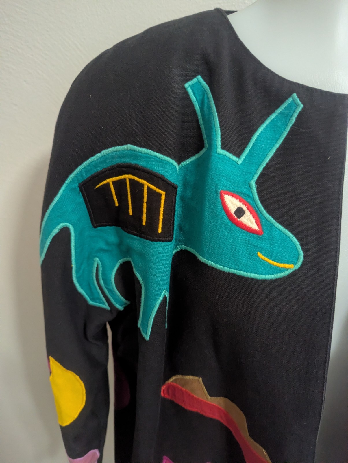 Vtg Girasol Jacket Mexican Folk Art Animals Embroidered Womens Small Black