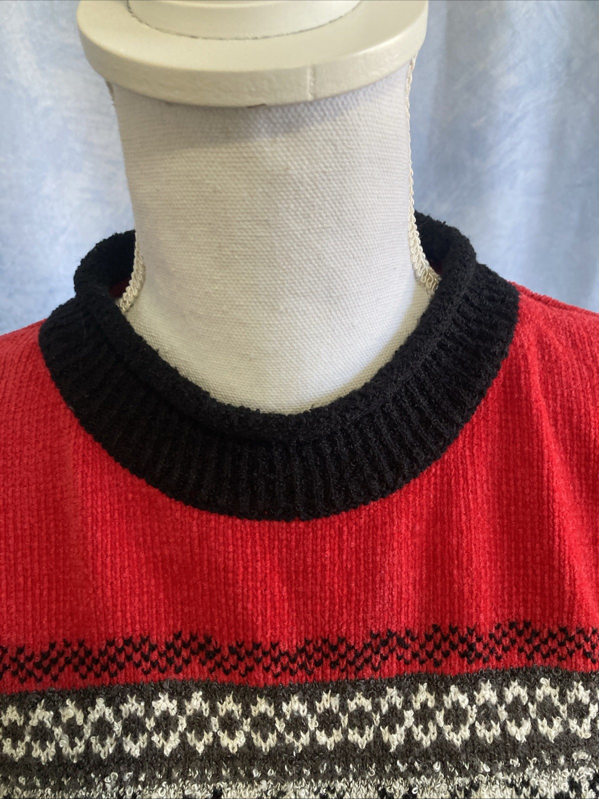 Vintage Claudia D Red Fair Isle Sweater Medium Nordic Knit 90s Ski Pullover GUC