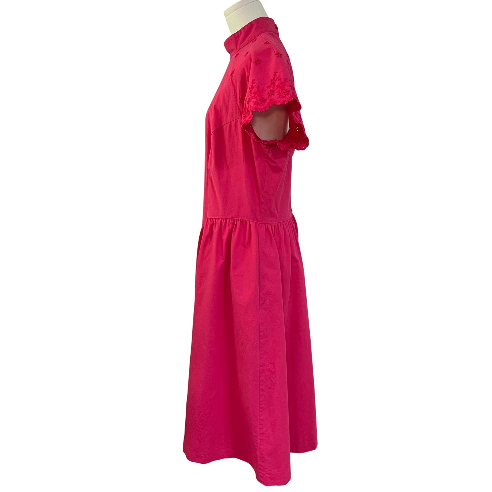 Vintage Impromptu Pink Cotton Midi Dress Eyelet Sleeve Open Back Size 14