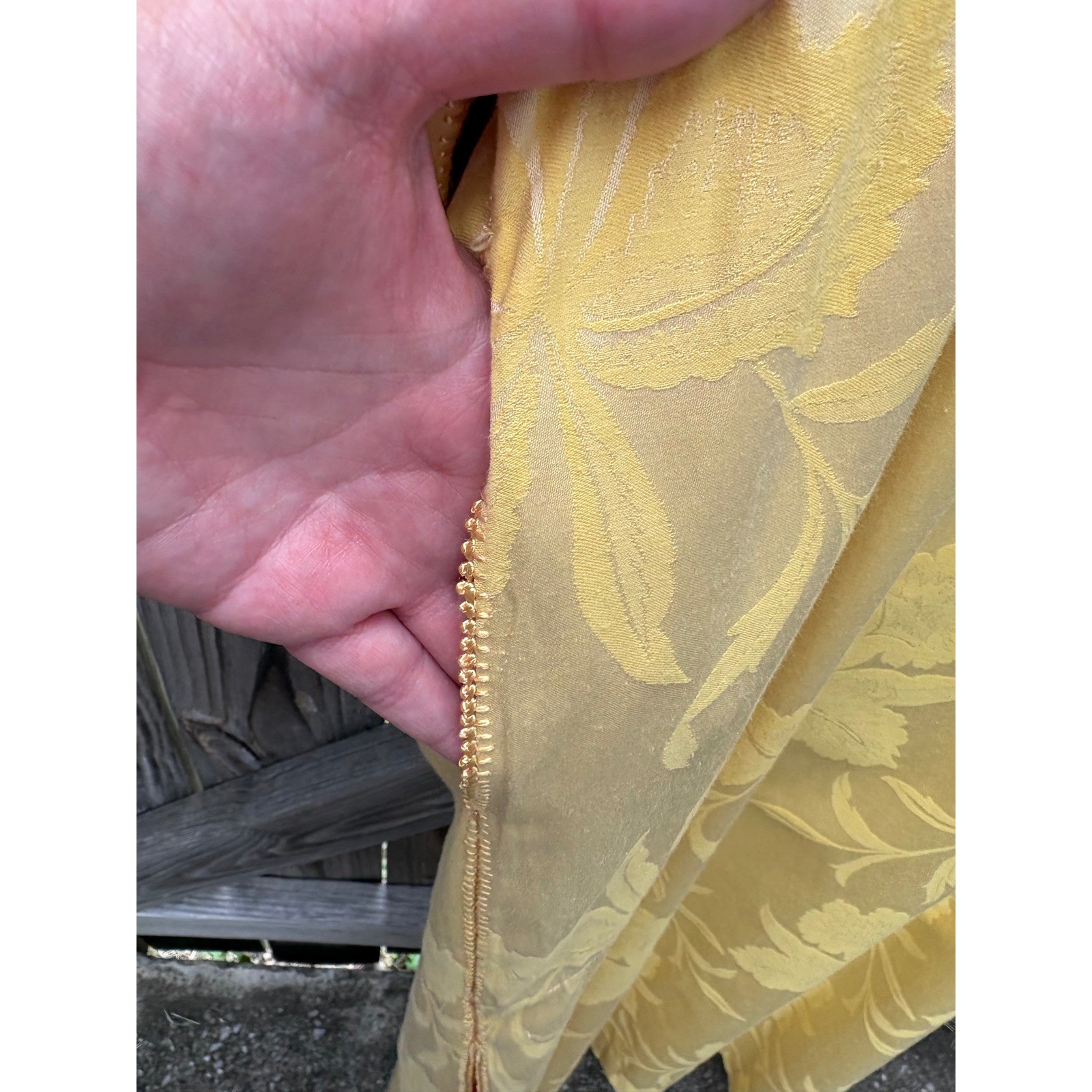 Vintage 100% Cotton Fernando Sanchez Kaftan Yellow Pink Floral Damask Robe Maxi