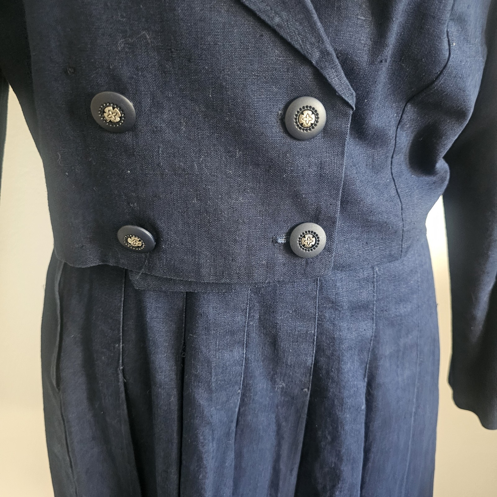 Vintage 90s Clothes Circuit Linen Cotton Blend Navy Blue Blazer Skirt Set Medium