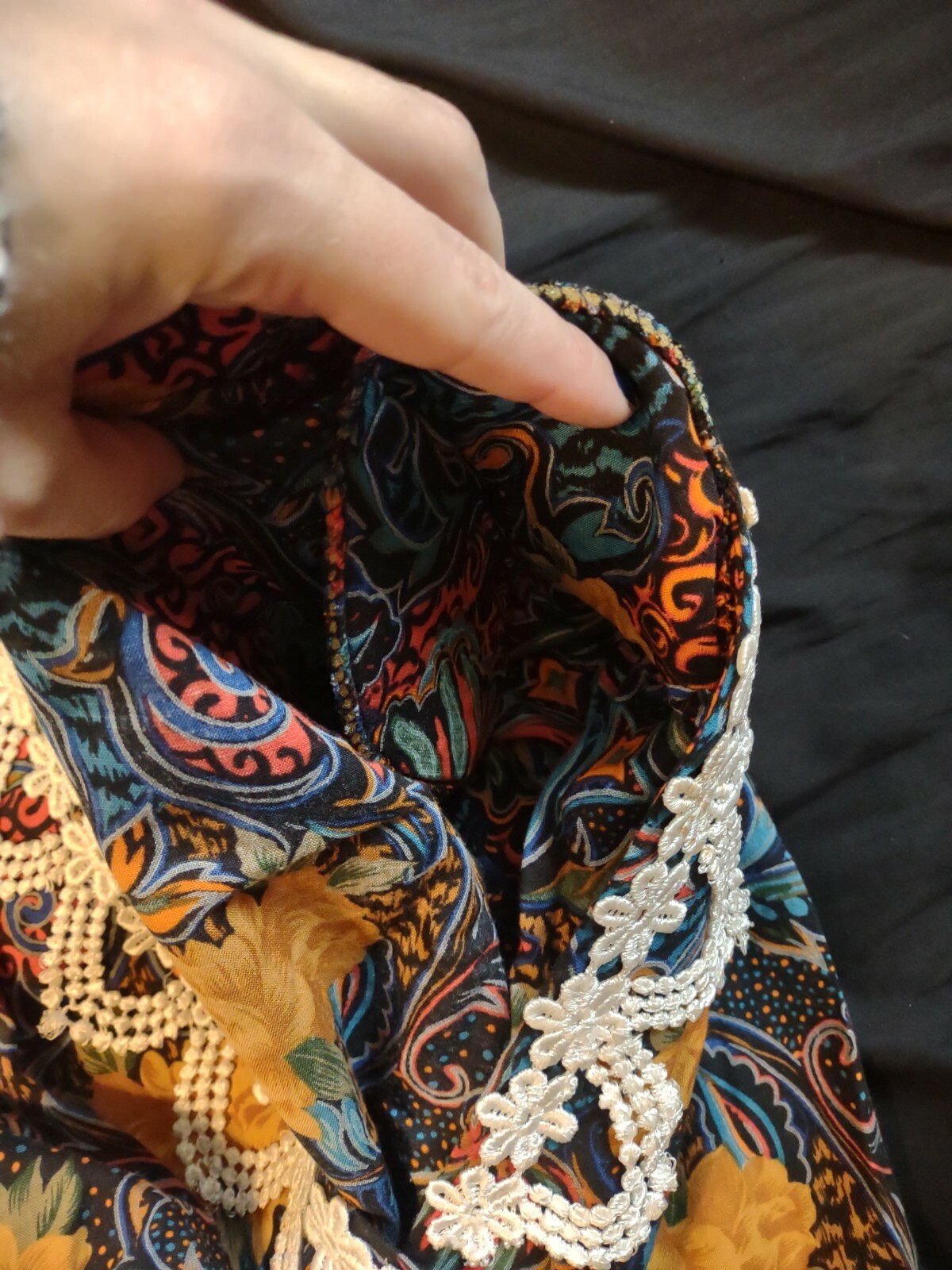 RARE Vintage BOOM Hippie/Bohemian/BOHO Dress, Black Red Blue, Orange Flowers