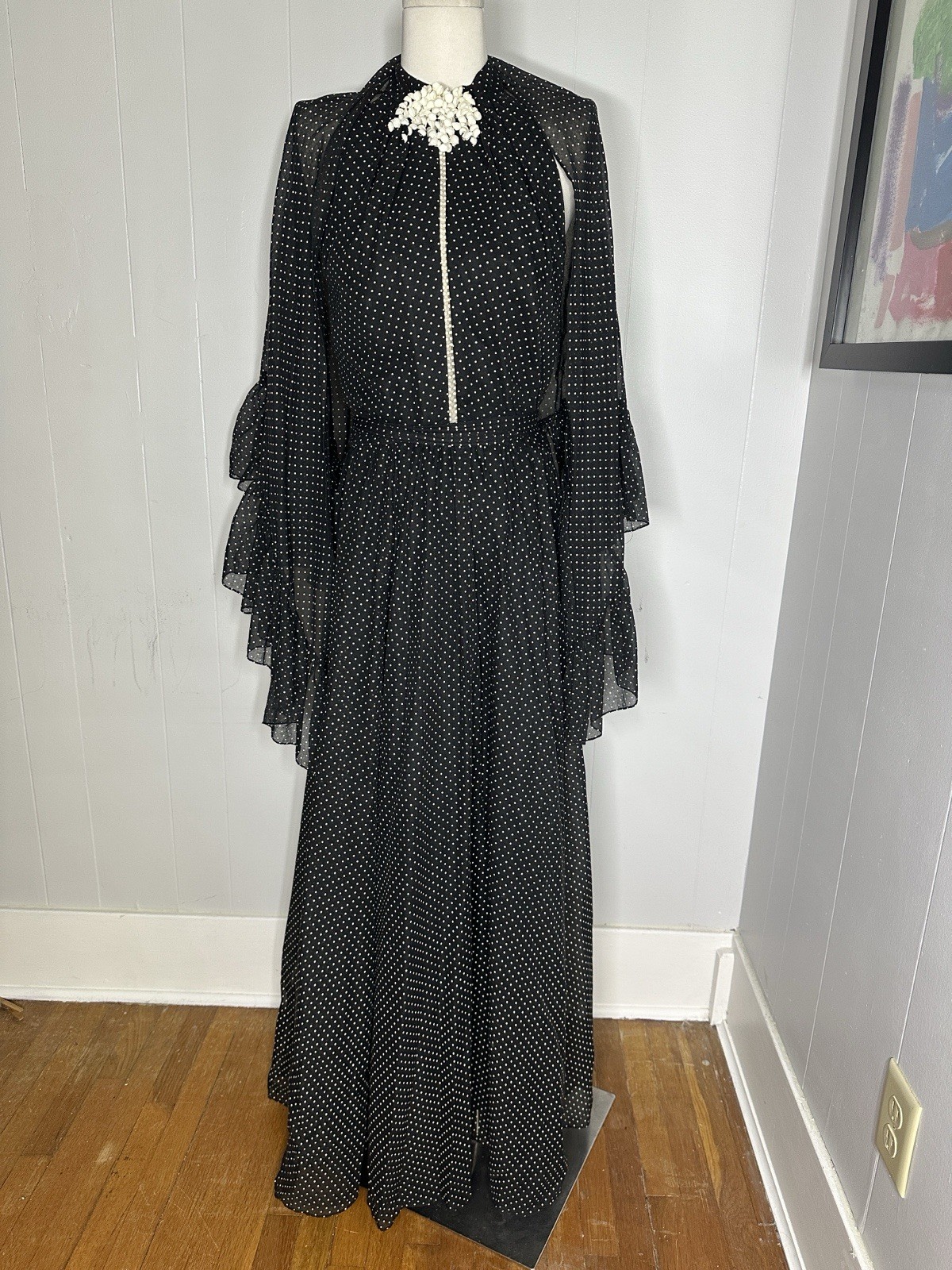 Vintage Lilli Diamond Polka Dot Halter Maxi With Shawl 1970s
