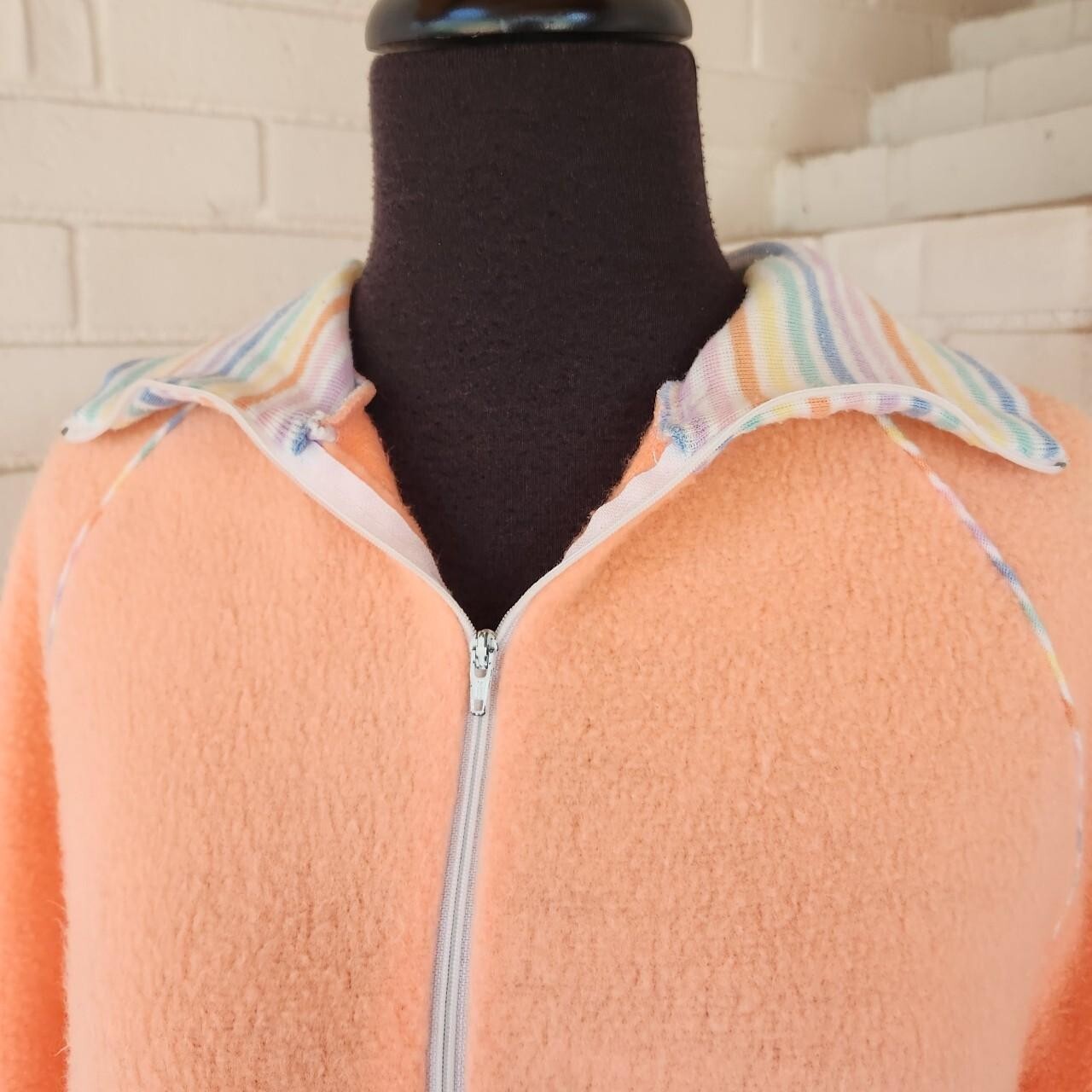 Vtg 70s Jumpsuit, Peach Orange, Sears Jr. Sz L Acrylic Fleece Night Wear