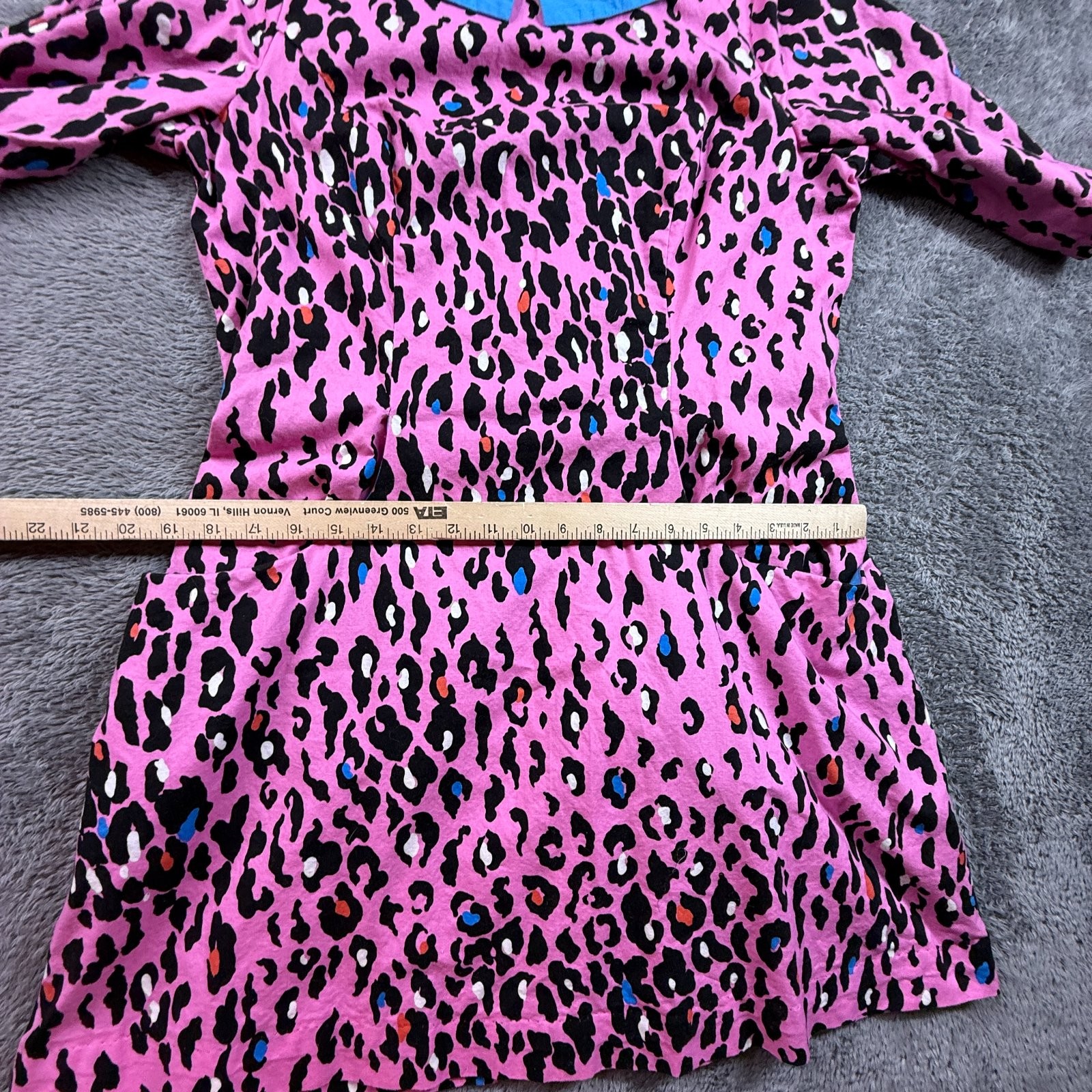 Vintage 70s Pink Leopard Print Mini Dress Peter Pan Collar Talon Zip Womens S