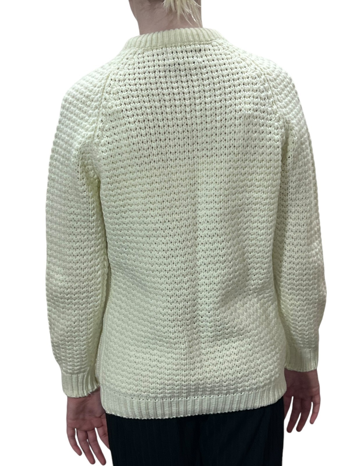 NOS Vtg 60s S Cardigan Sweater Cable Knit Fisherman Button Down Pockets