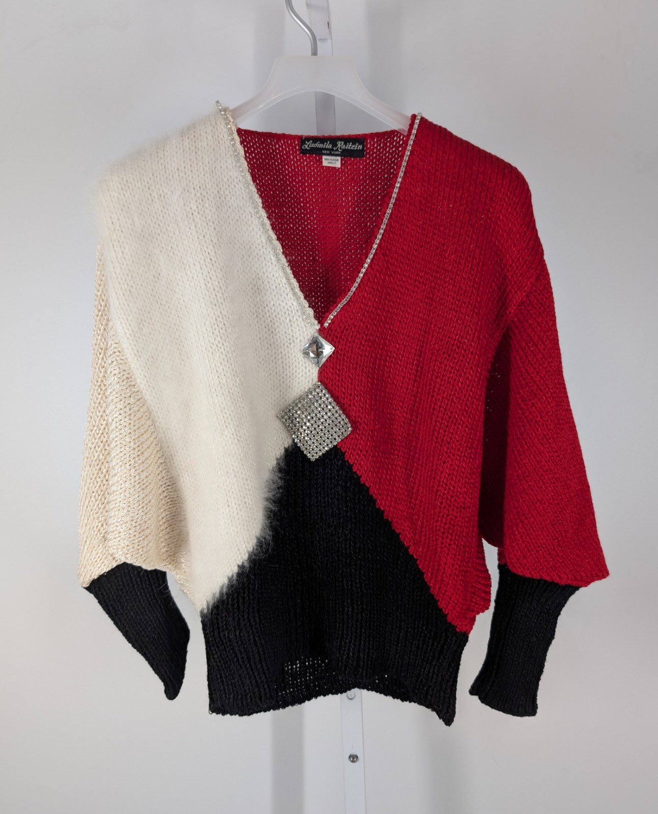 Vintage 80s Geometric Colorblock Angora Diamond New Wave Art Sweater New York