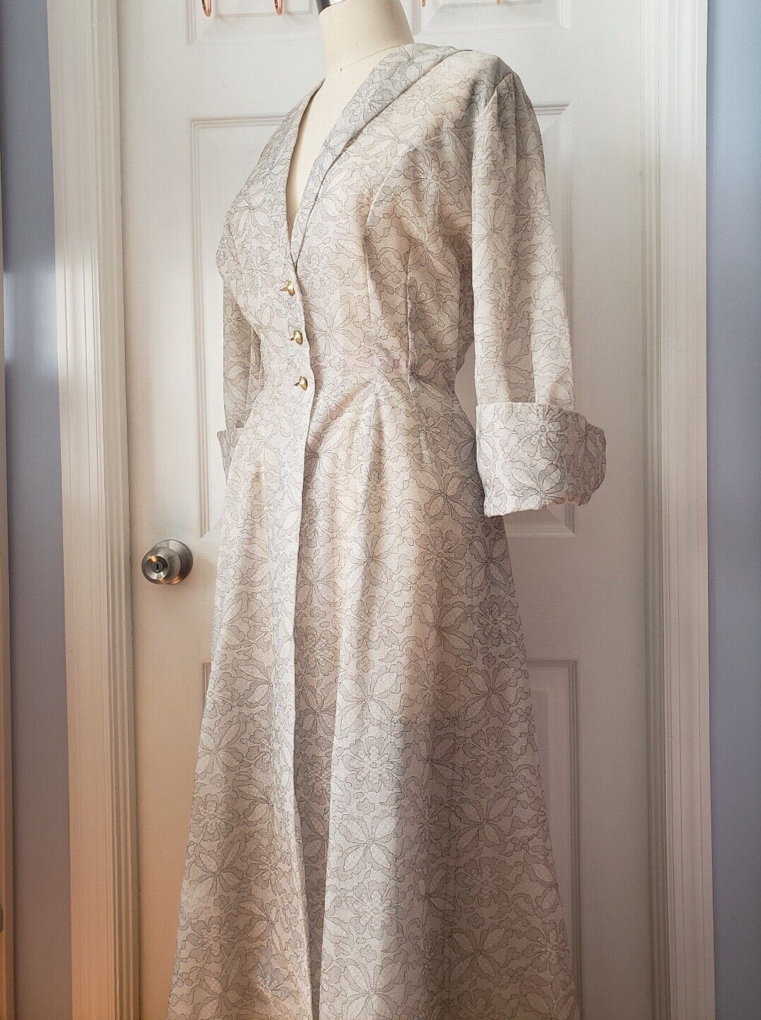 Vintage By Peer Lace Print Organza Peignoir Negligee Robe Small See Measurements