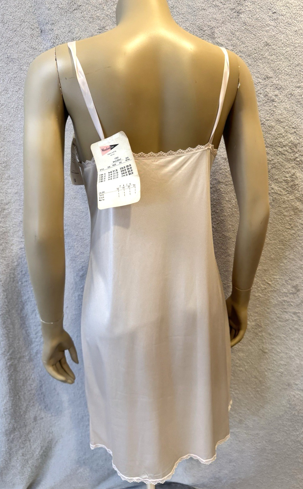VTG Shadowline Dress Slip NEW w/Tags Peek-A-Boo Lace Sz 34 Mocha Beige 90’s