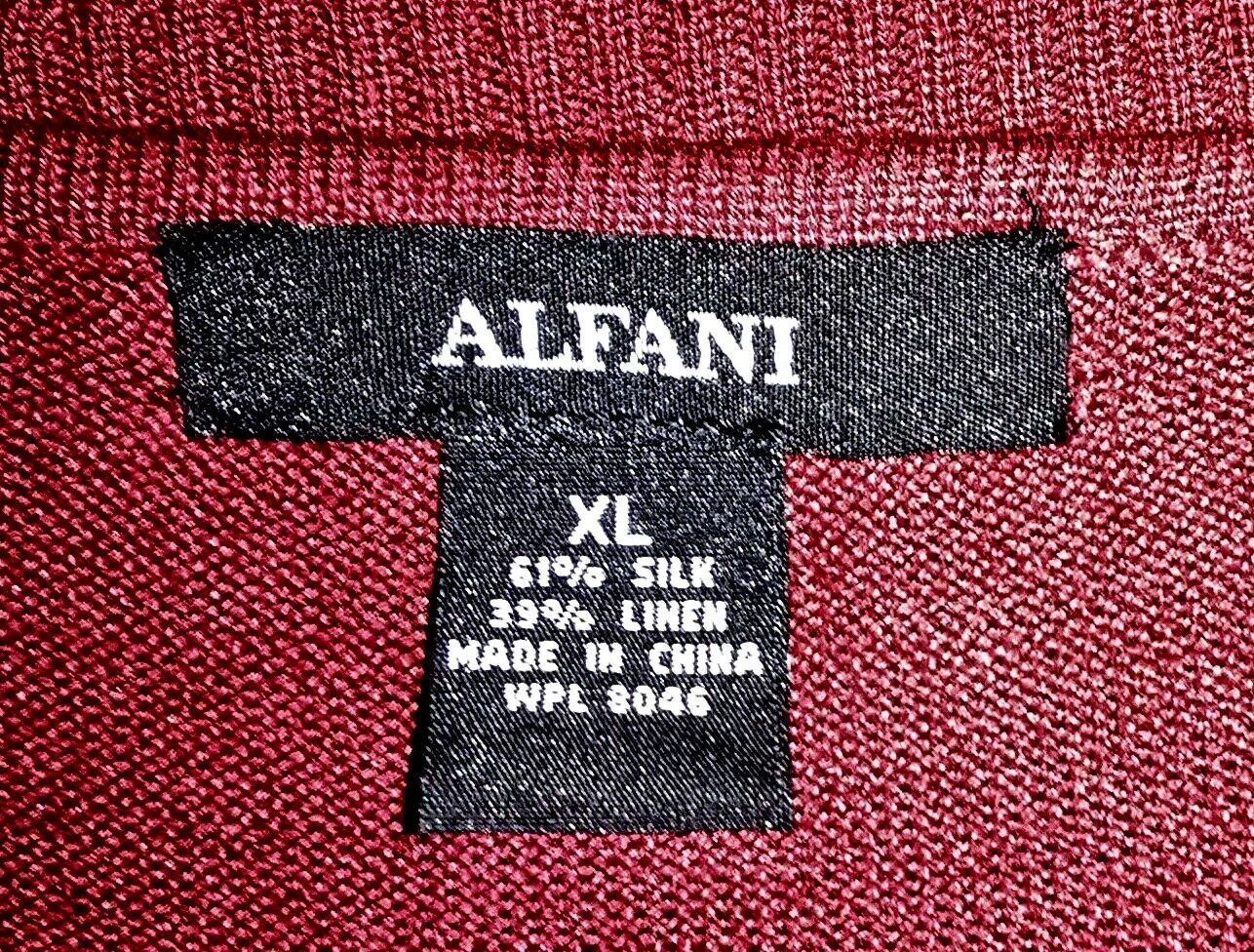 Vintage Alfani DARK RED Silk/Linen Scoop-neck Cap-sleeve SWEATER ~ XL