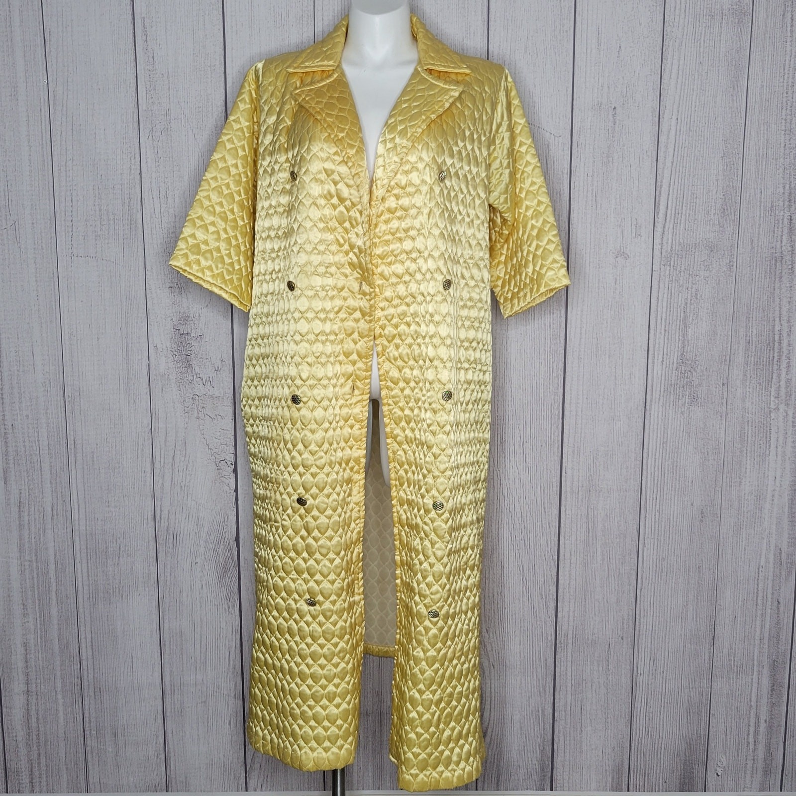 Vintage 50s Paulette of New York Yellow Satin-y Quilted Coat, XXL