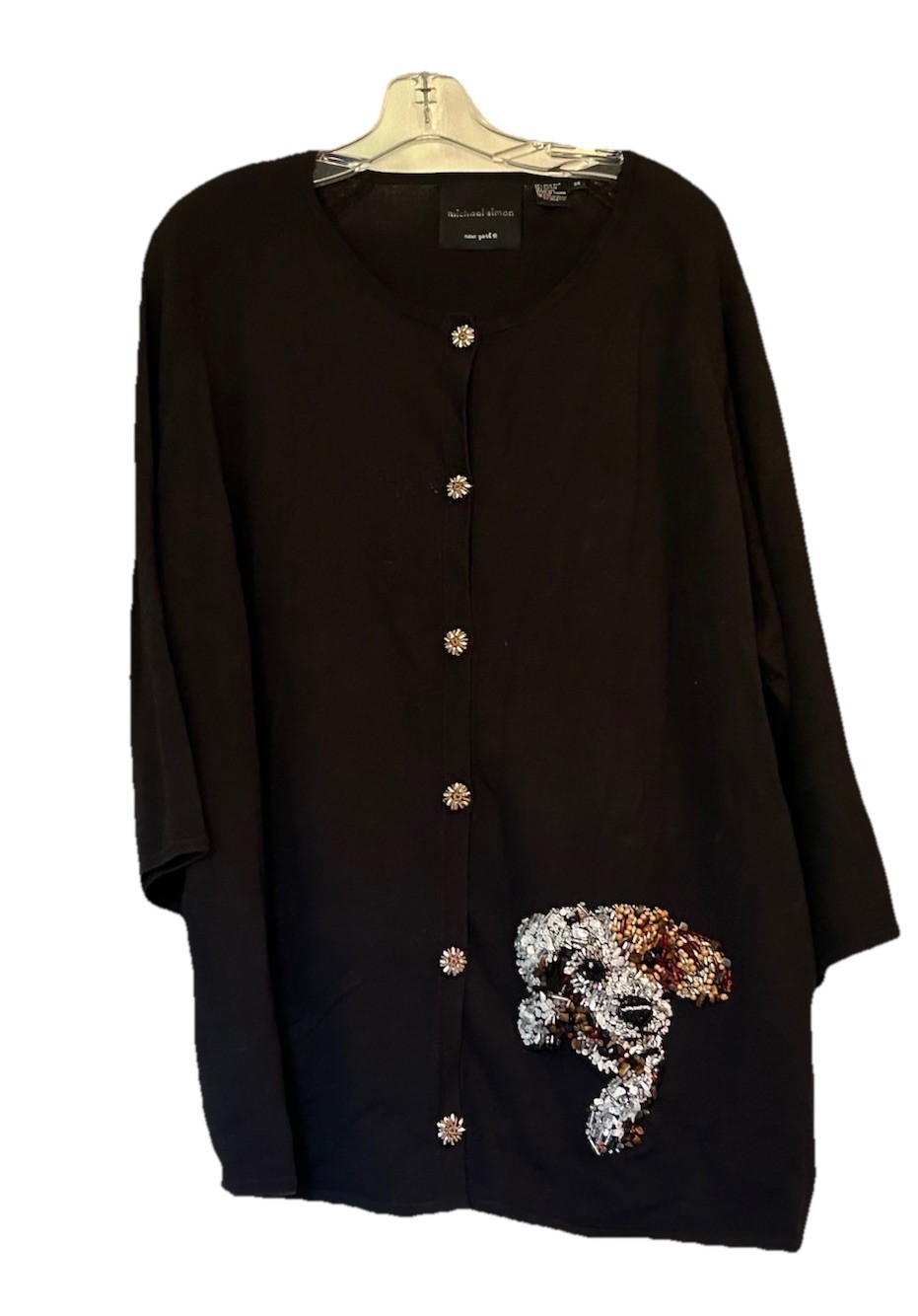 Vintage Michael Simon Dog Cardigan Sweater Embellished – 3X Plus Size